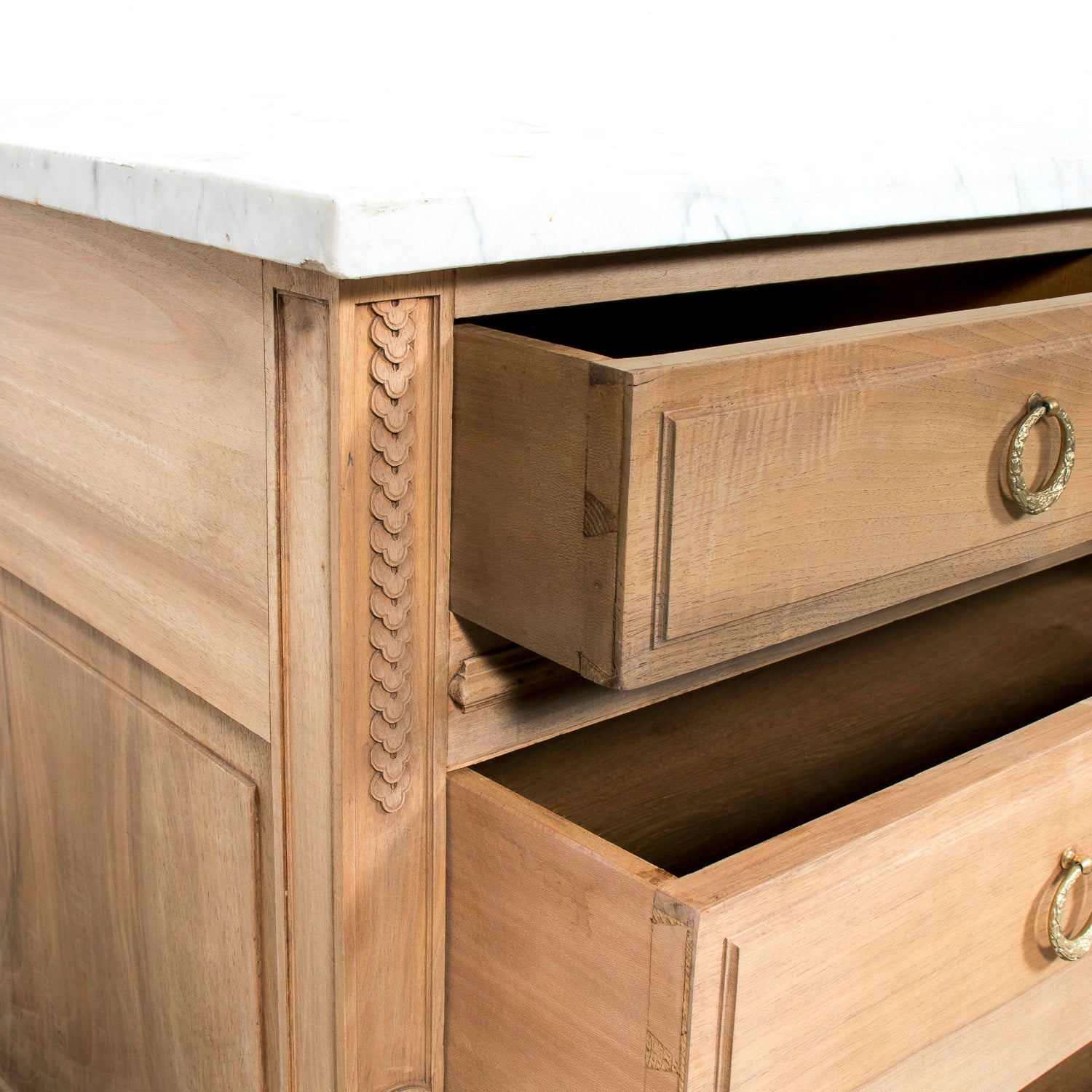 Early 20th Century French Louis XVI Style Bleached Walnut Four-Drawer Commode with Carrara Marble Top
