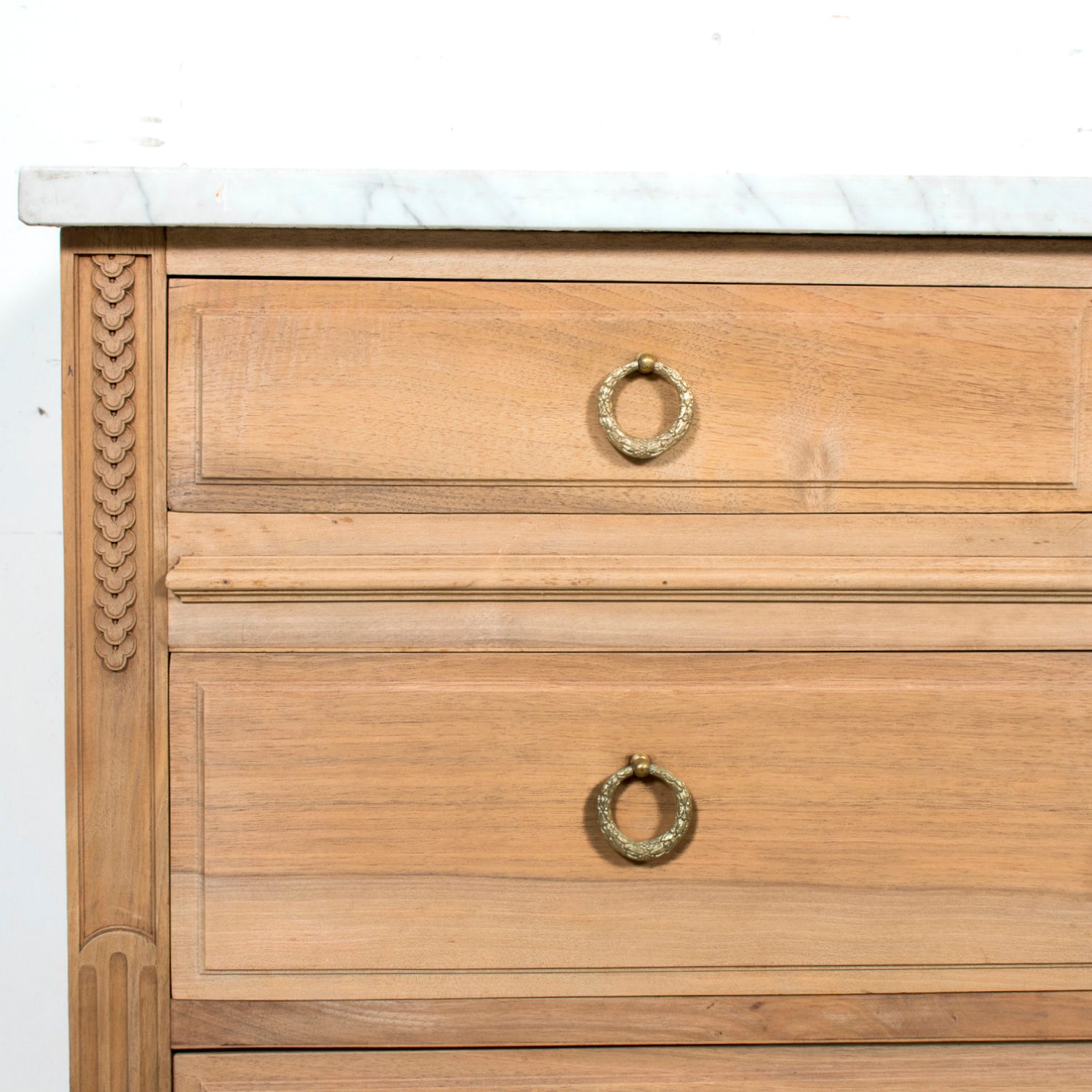 Early 20th Century French Louis XVI Style Bleached Walnut Four-Drawer Commode with Carrara Marble Top