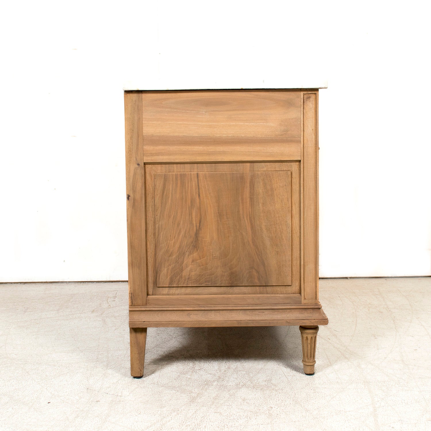 Early 20th Century French Louis XVI Style Bleached Walnut Four-Drawer Commode with Carrara Marble Top