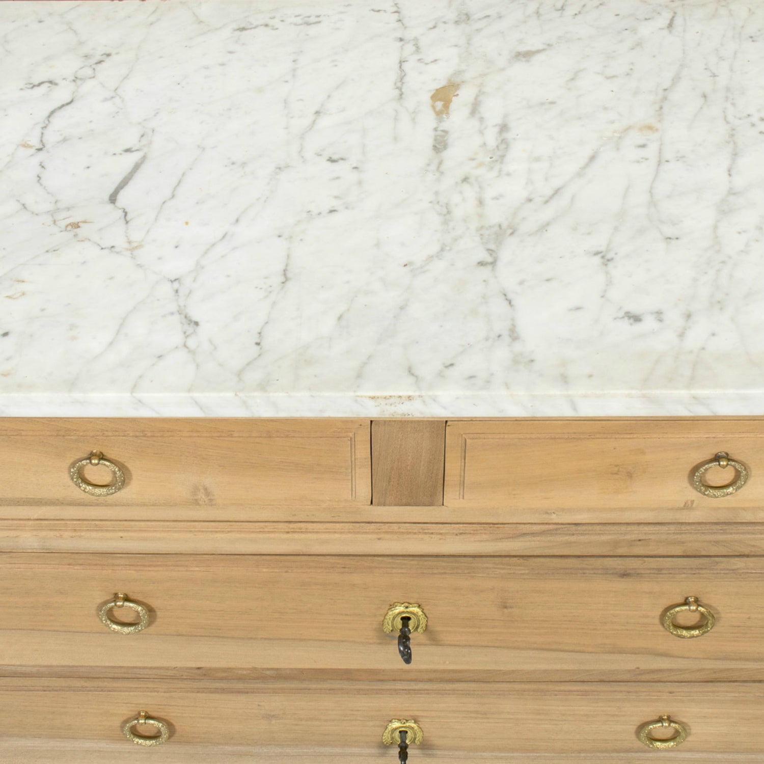 Early 20th Century French Louis XVI Style Bleached Walnut Four-Drawer Commode with Carrara Marble Top