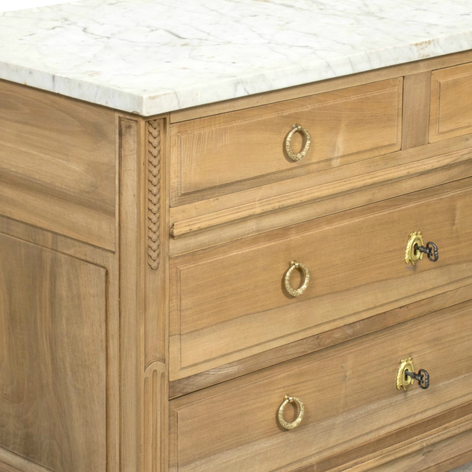 Early 20th Century French Louis XVI Style Bleached Walnut Four-Drawer Commode with Carrara Marble Top