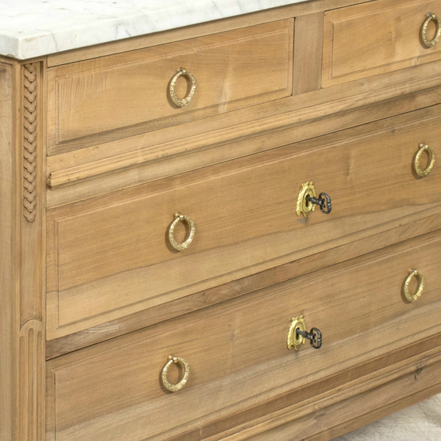 Early 20th Century French Louis XVI Style Bleached Walnut Four-Drawer Commode with Carrara Marble Top
