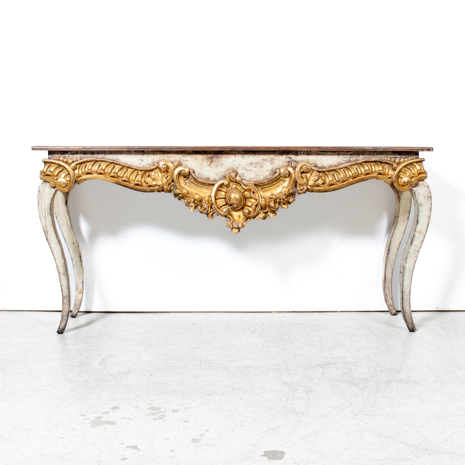 Custom Made French Louis XV Style Painted Rococo Wall Console with 18th-Century Giltwood Pelmet