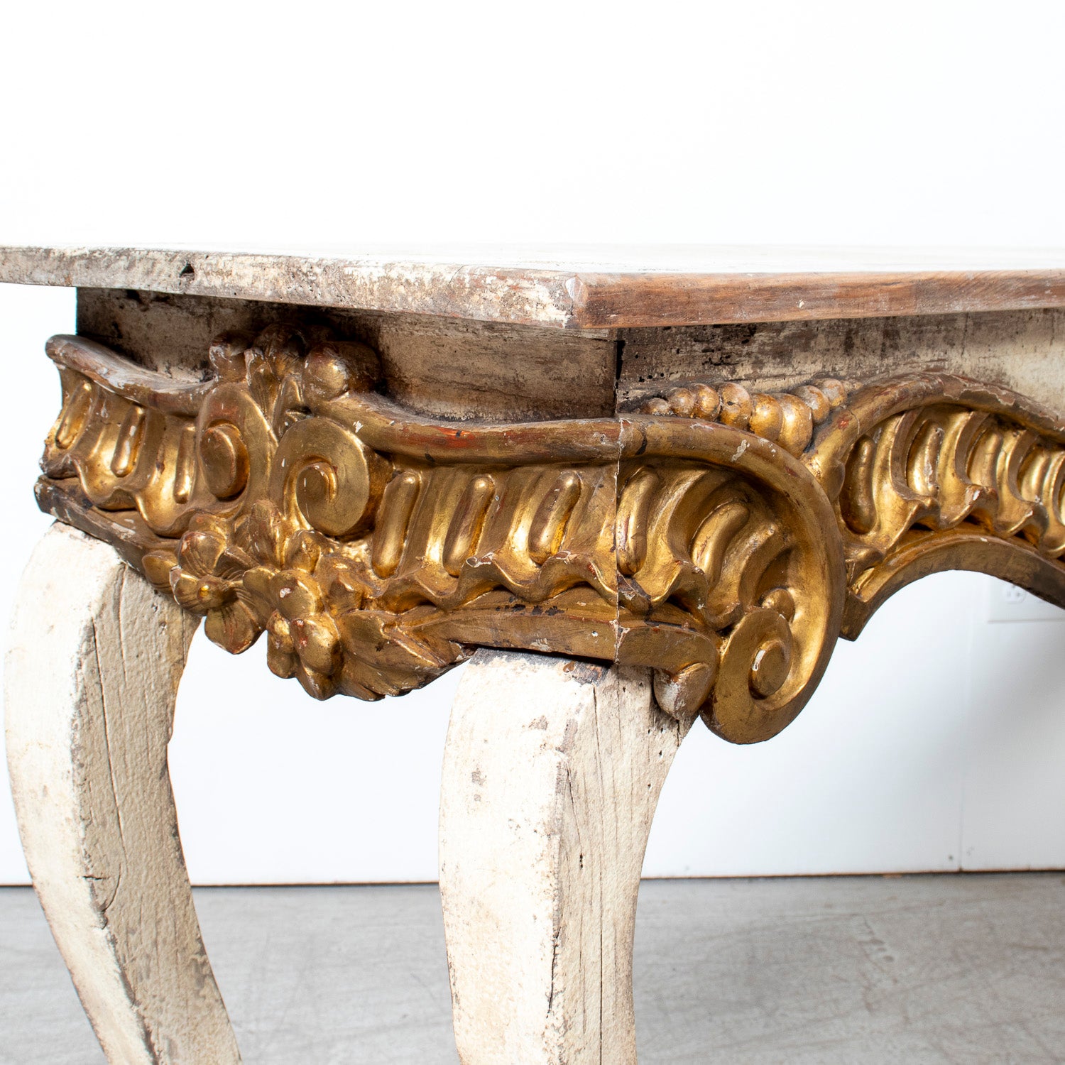 Custom Made French Louis XV Style Painted Rococo Wall Console with 18th-Century Giltwood Pelmet