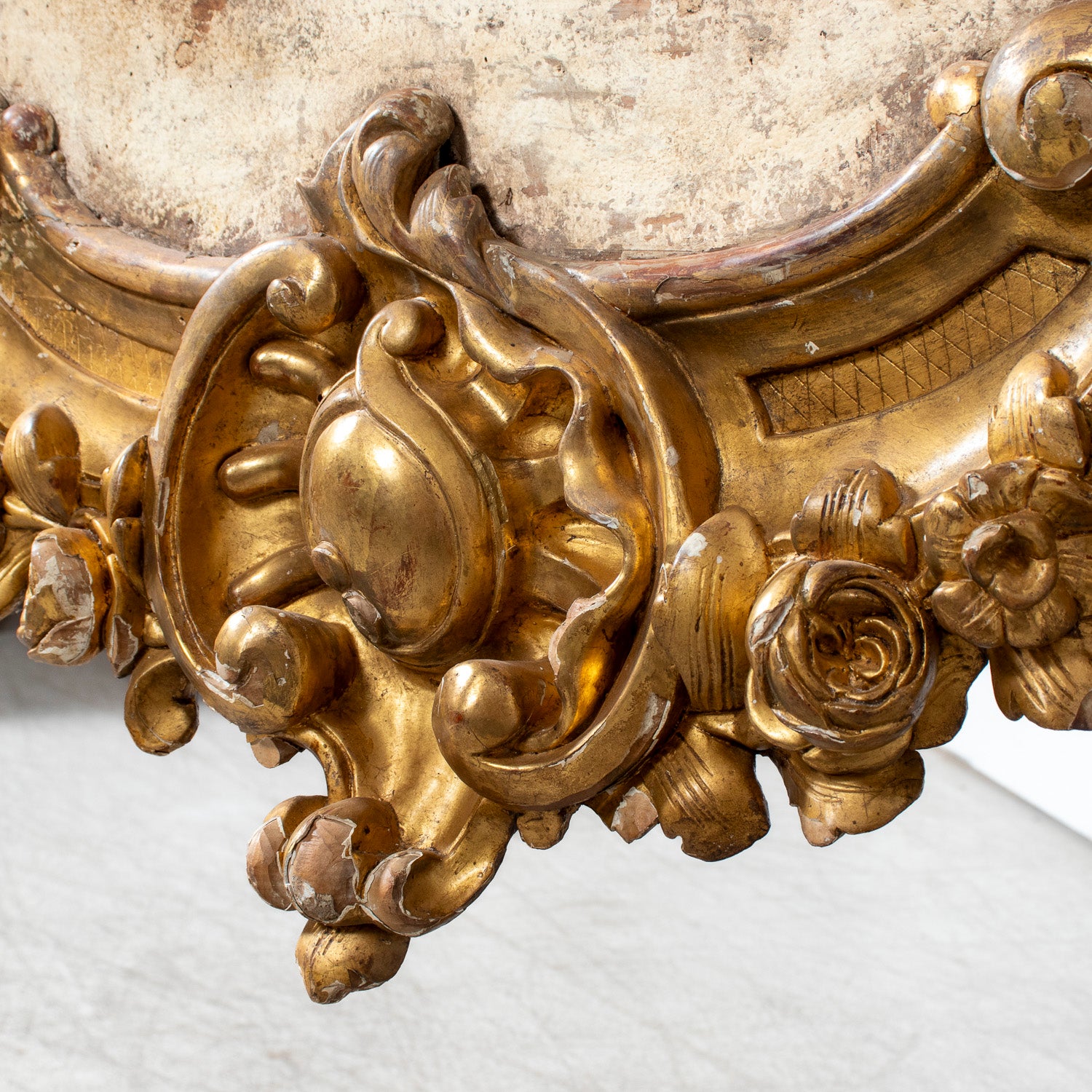 Custom Made French Louis XV Style Painted Rococo Wall Console with 18th-Century Giltwood Pelmet