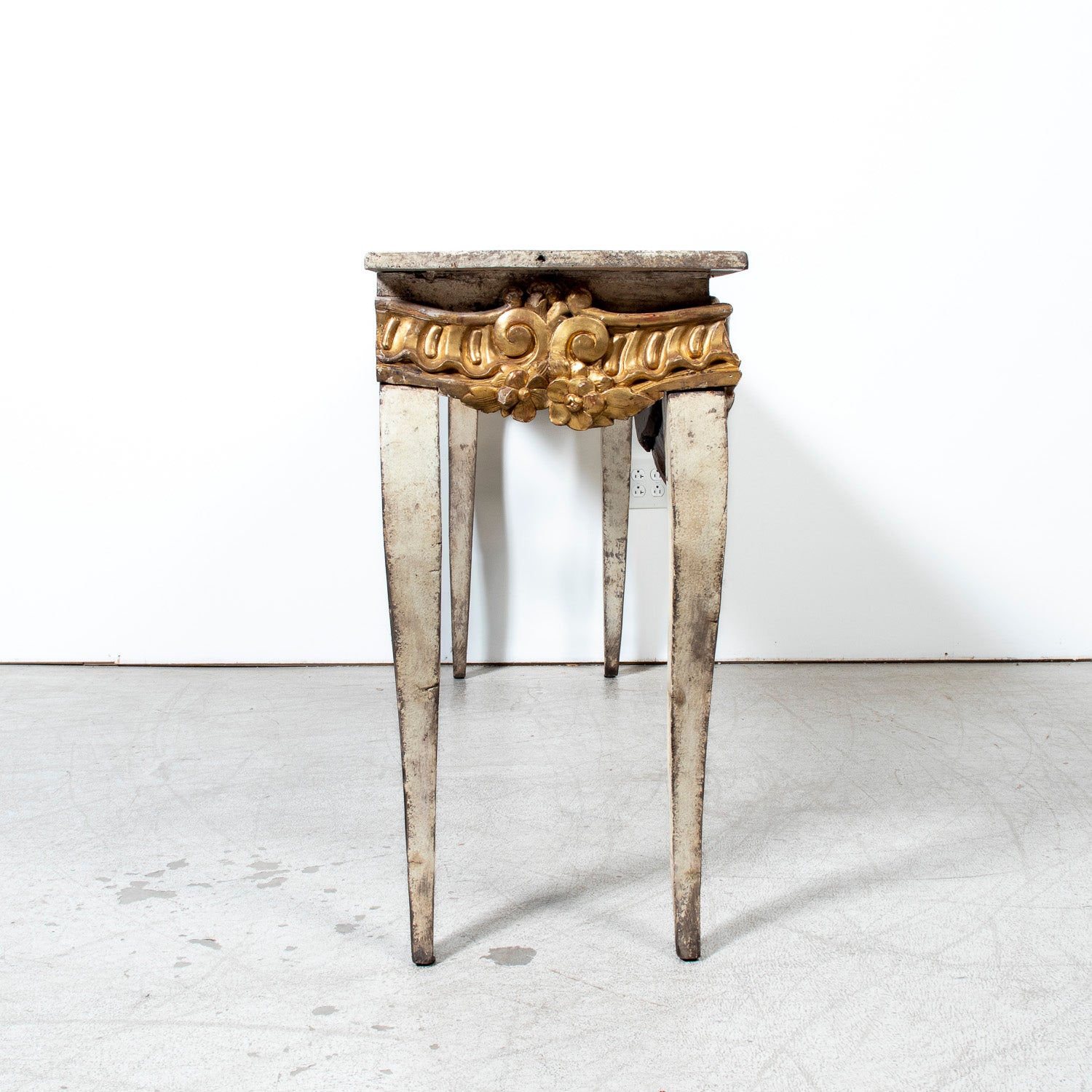 Custom Made French Louis XV Style Painted Rococo Wall Console with 18th-Century Giltwood Pelmet