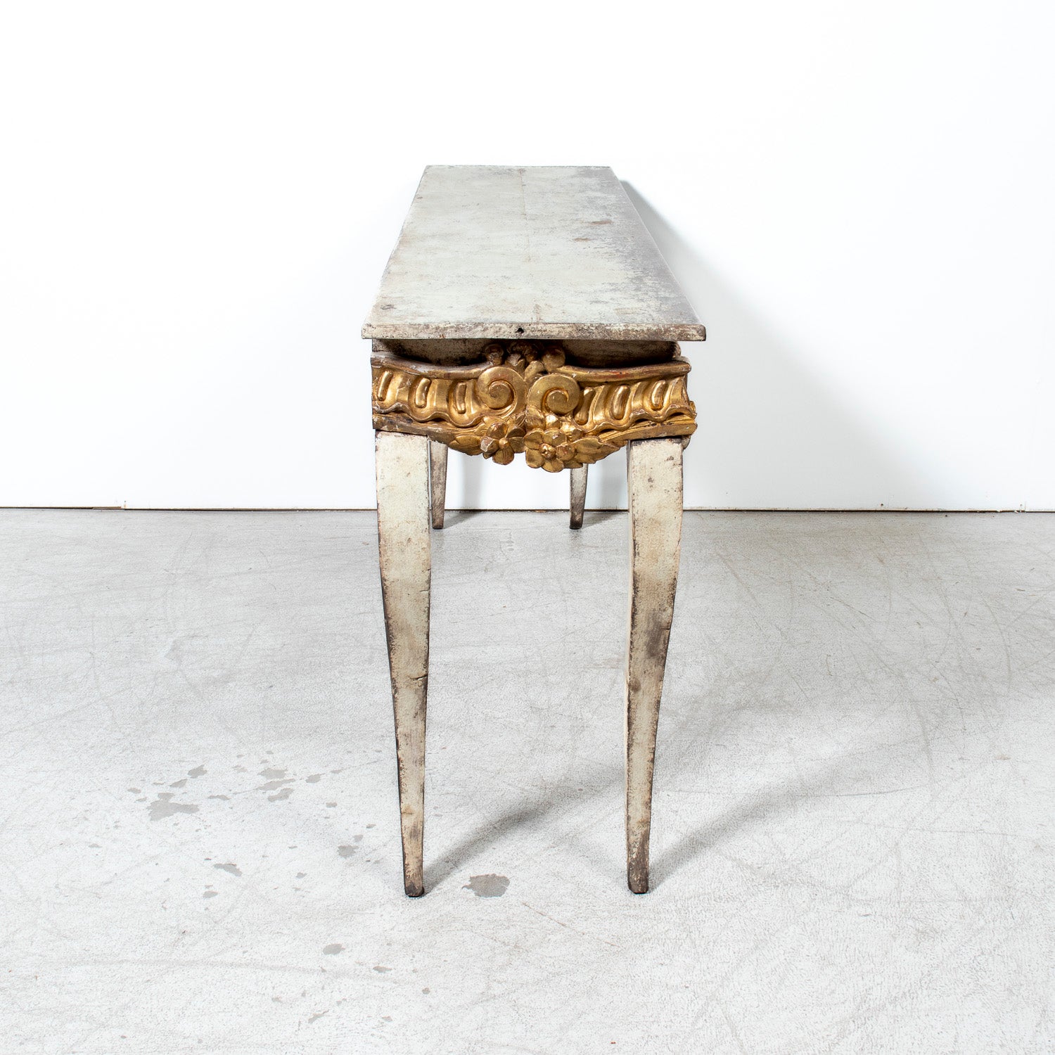 Custom Made French Louis XV Style Painted Rococo Wall Console with 18th-Century Giltwood Pelmet
