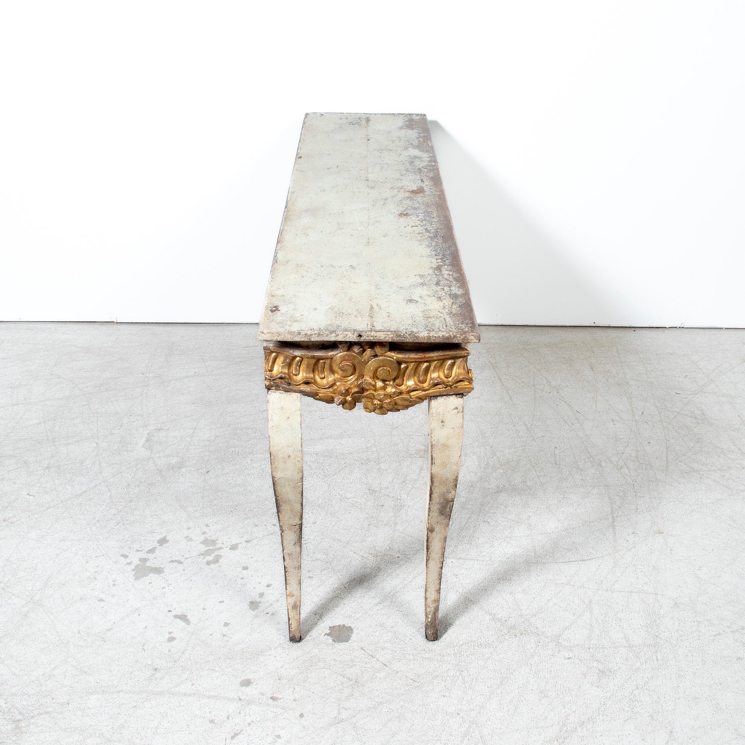 Custom Made French Louis XV Style Painted Rococo Wall Console with 18th-Century Giltwood Pelmet