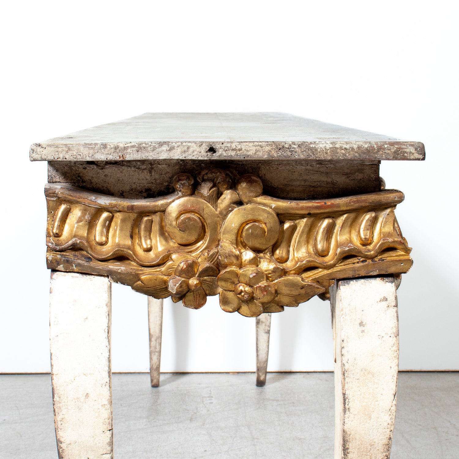 Custom Made French Louis XV Style Painted Rococo Wall Console with 18th-Century Giltwood Pelmet