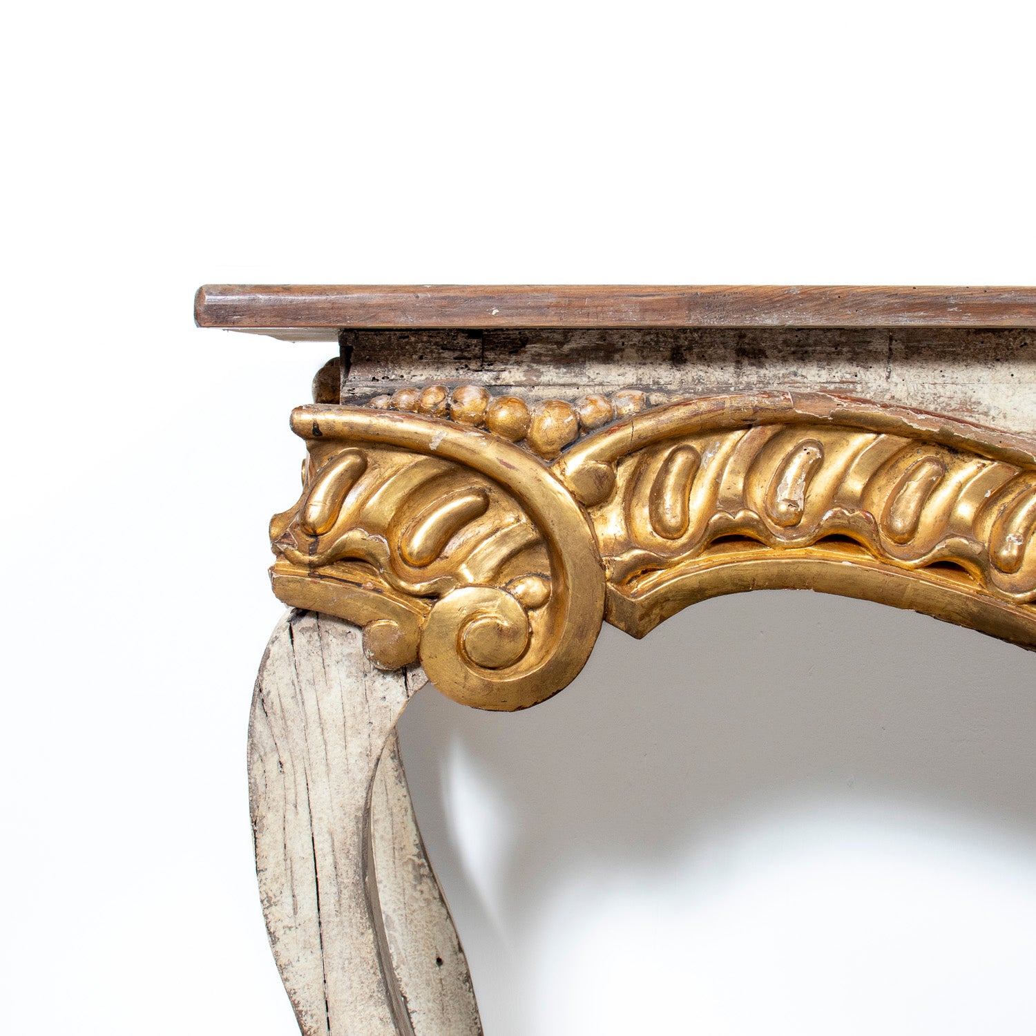 Custom Made French Louis XV Style Painted Rococo Wall Console with 18th-Century Giltwood Pelmet