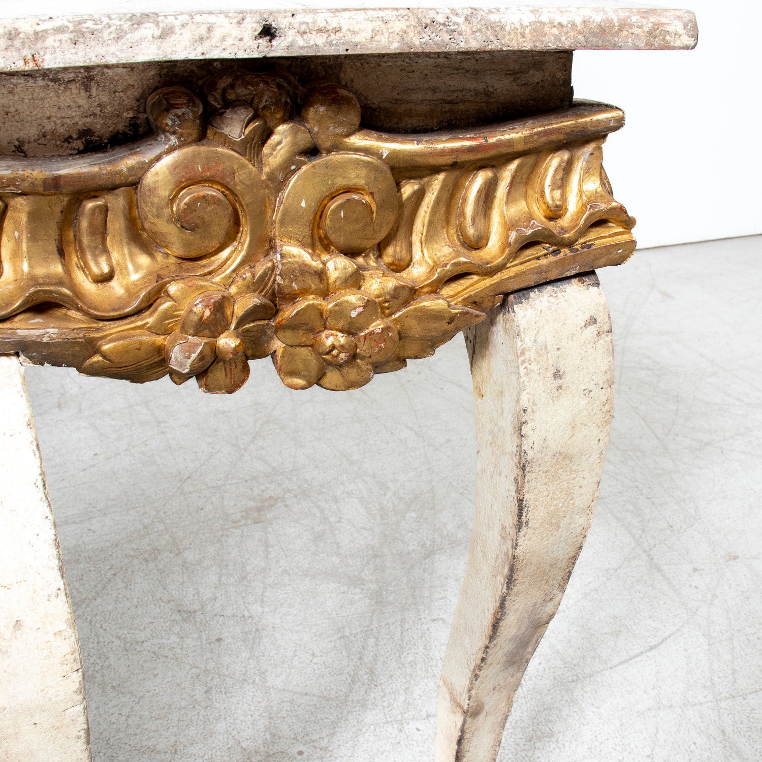 Custom Made French Louis XV Style Painted Rococo Wall Console with 18th-Century Giltwood Pelmet