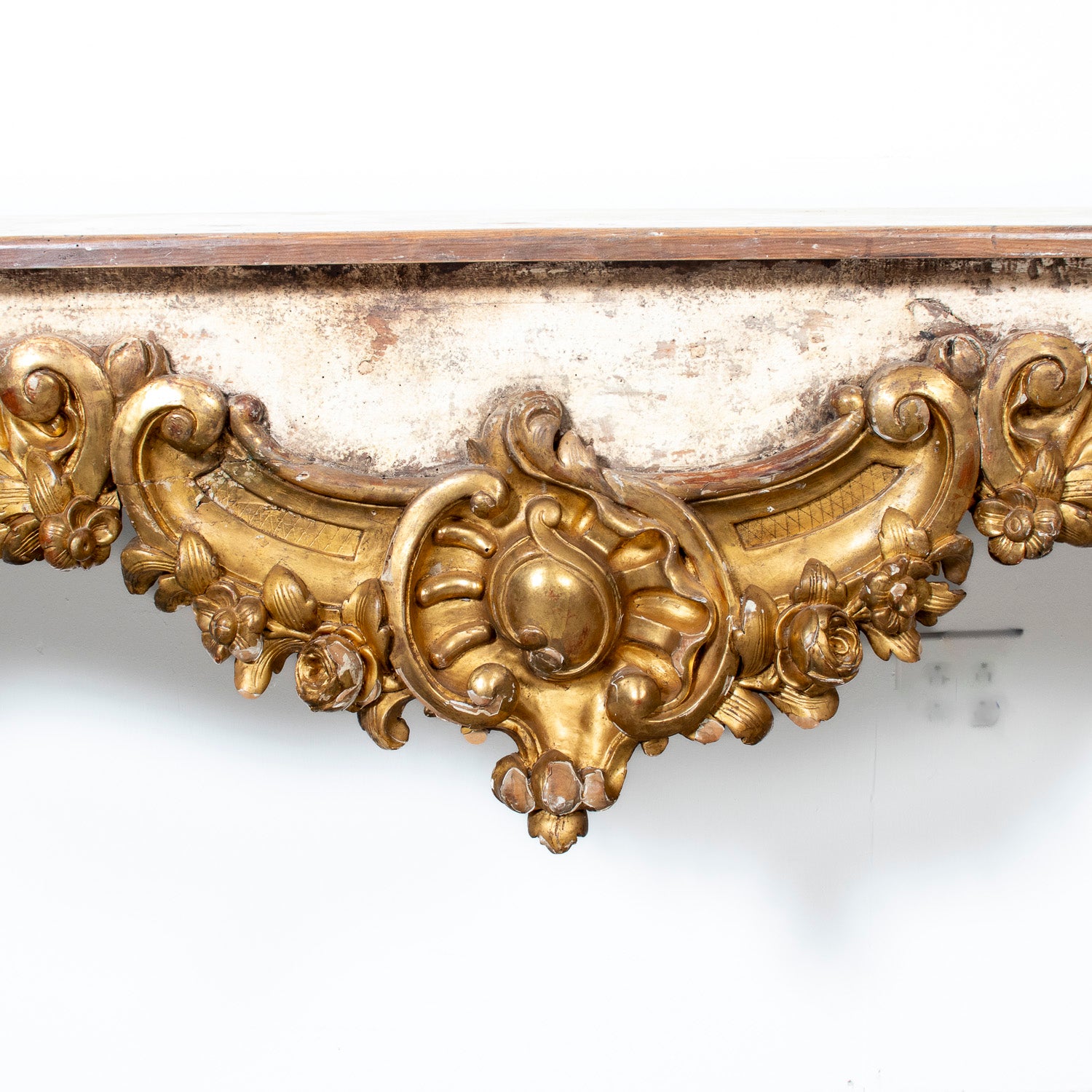 Custom Made French Louis XV Style Painted Rococo Wall Console with 18th-Century Giltwood Pelmet