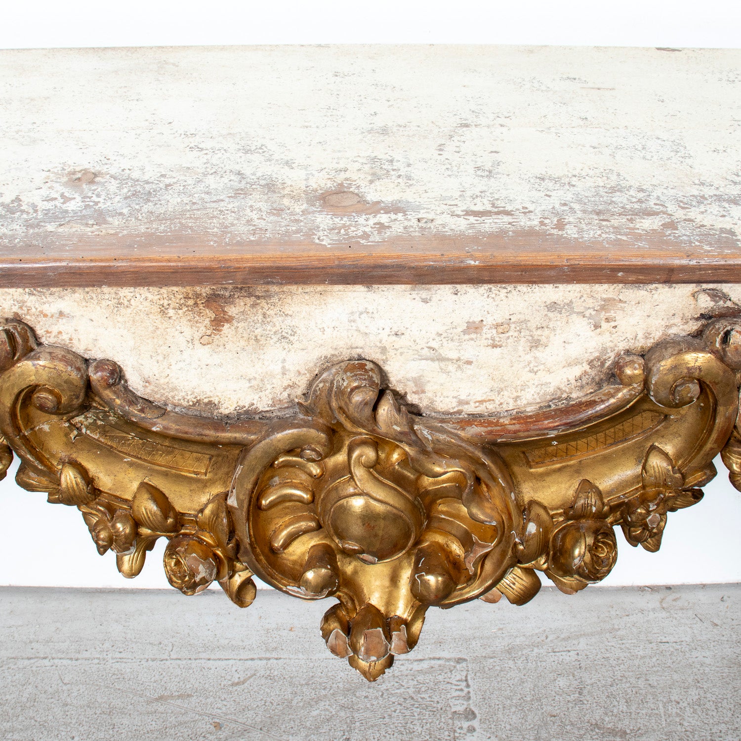 Custom Made French Louis XV Style Painted Rococo Wall Console with 18th-Century Giltwood Pelmet