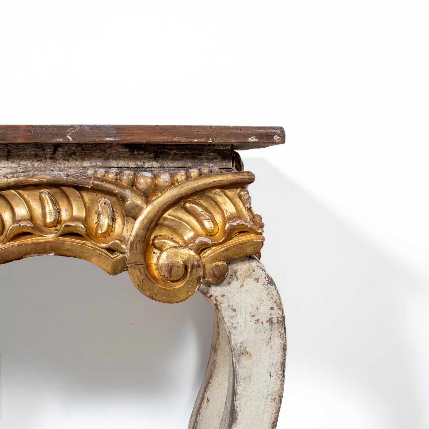 Custom Made French Louis XV Style Painted Rococo Wall Console with 18th-Century Giltwood Pelmet