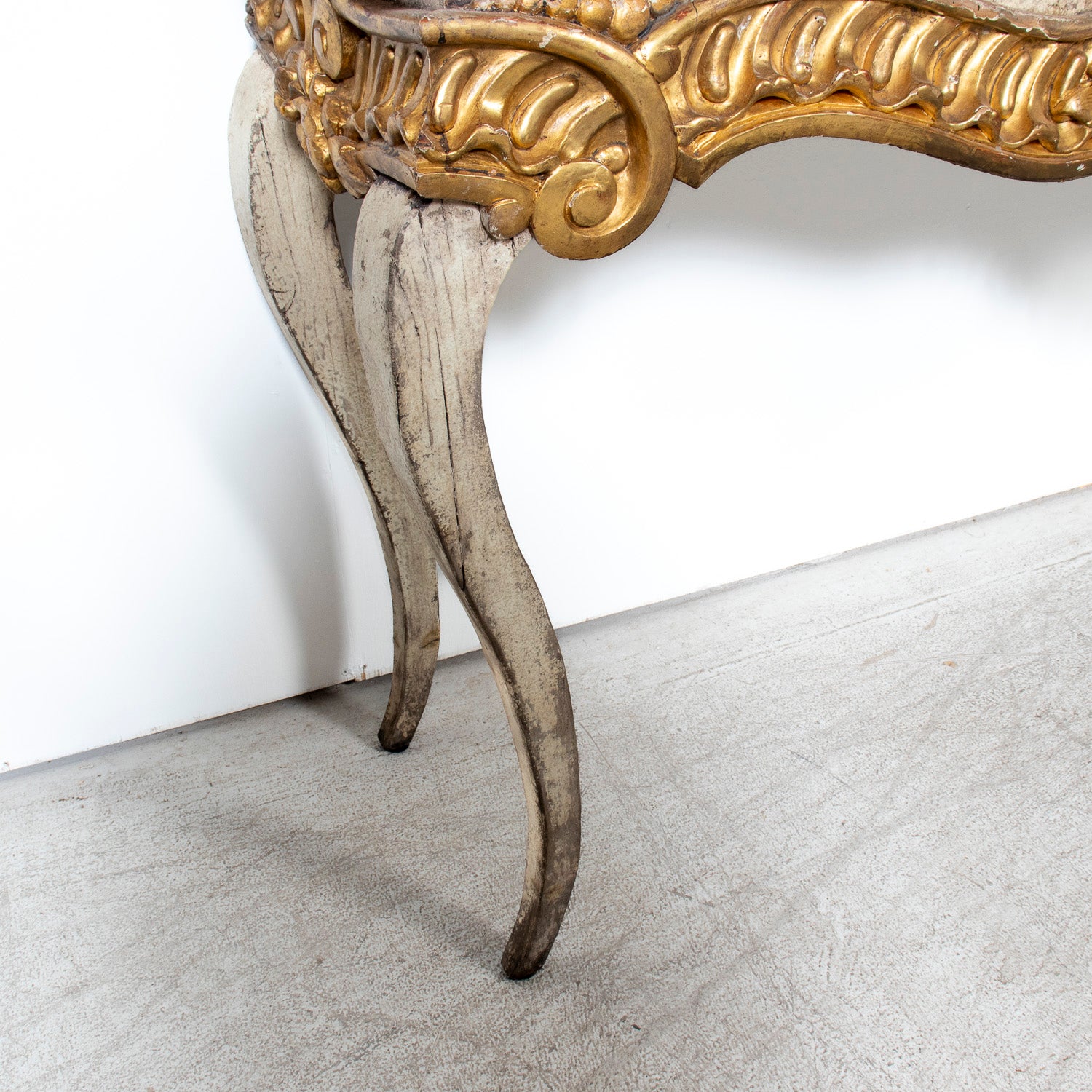Custom Made French Louis XV Style Painted Rococo Wall Console with 18th-Century Giltwood Pelmet