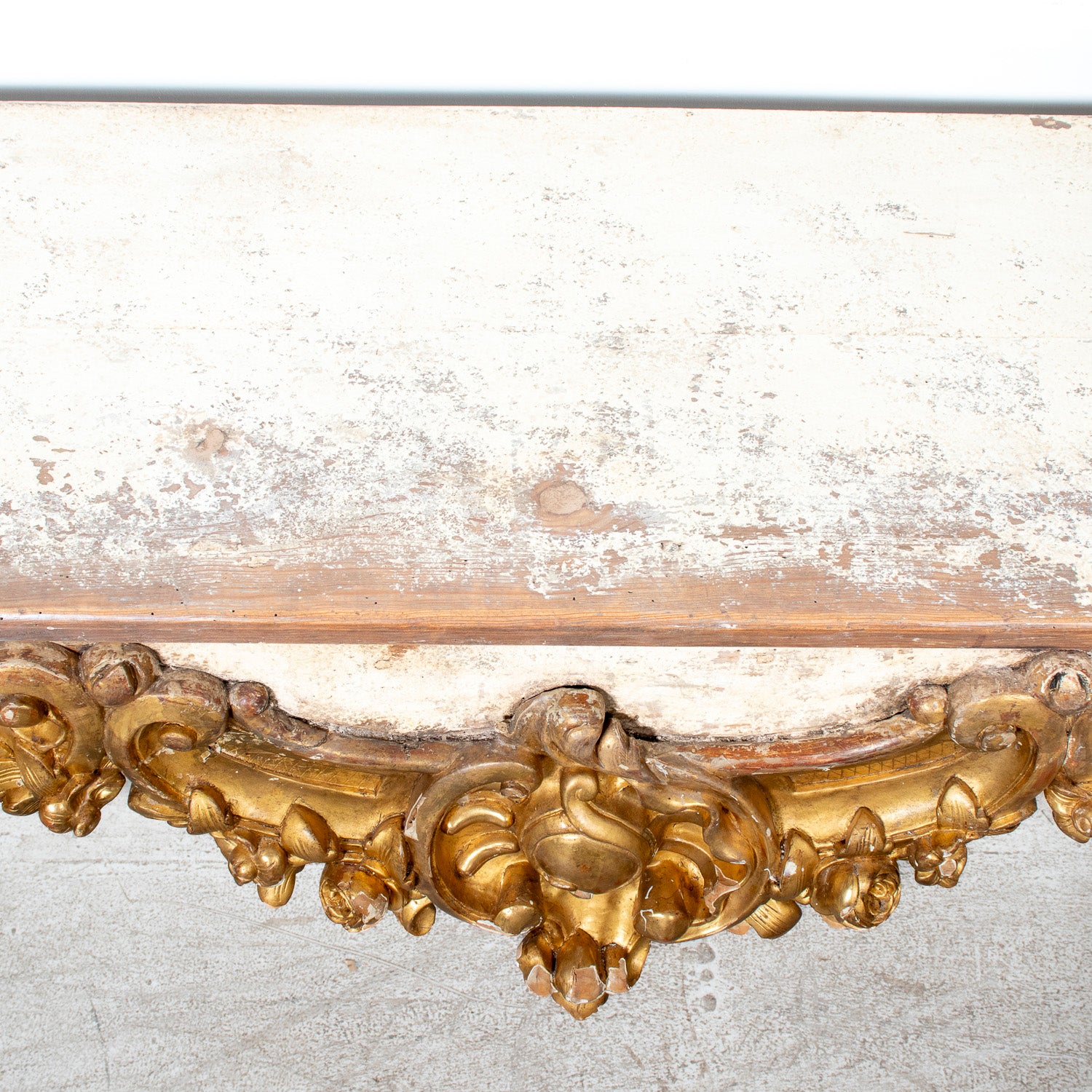 Custom Made French Louis XV Style Painted Rococo Wall Console with 18th-Century Giltwood Pelmet