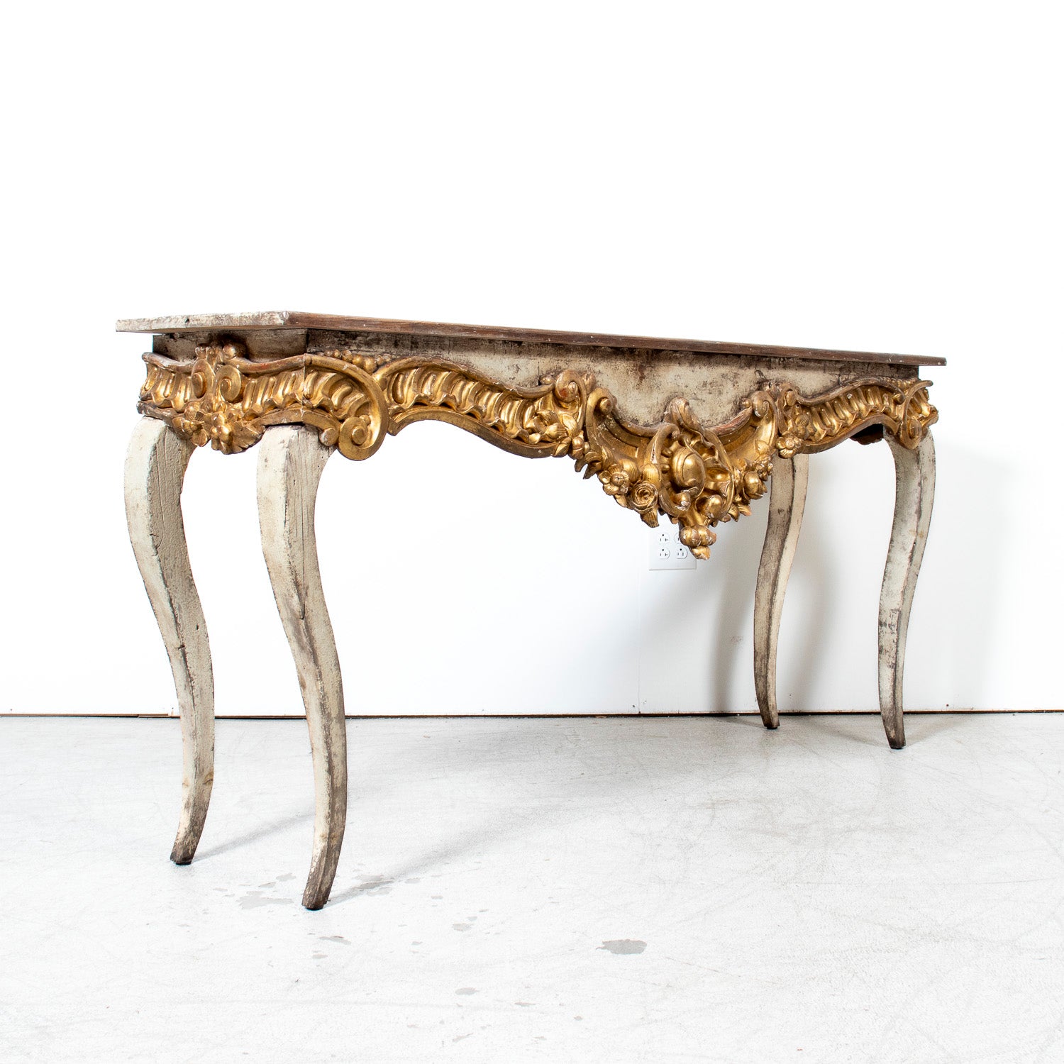 Custom Made French Louis XV Style Painted Rococo Wall Console with 18th-Century Giltwood Pelmet