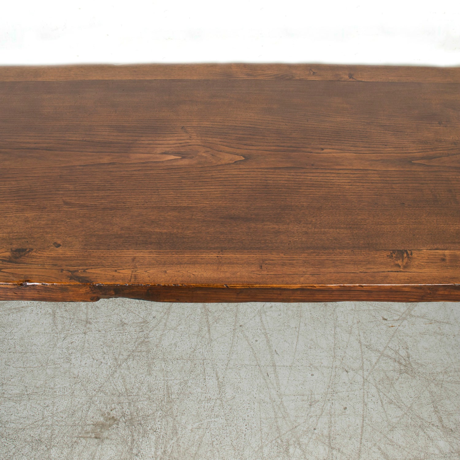 Mid-19th Century Spanish Catalan Carved Oak Dining Trestle Table with Hand Forged Iron Stretcher