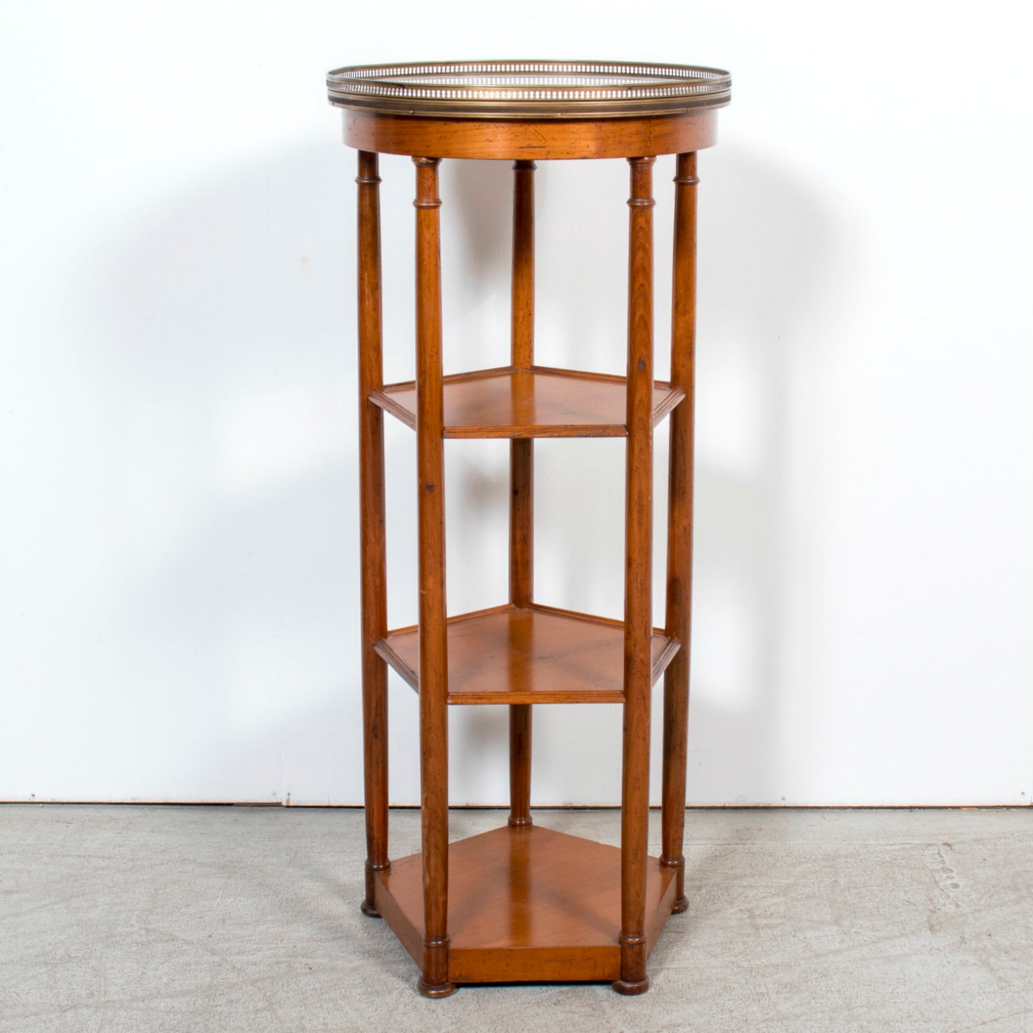 19th Century French Louis XVI Style Walnut Dessert Stand with Carrara Marble Top and Shelves
