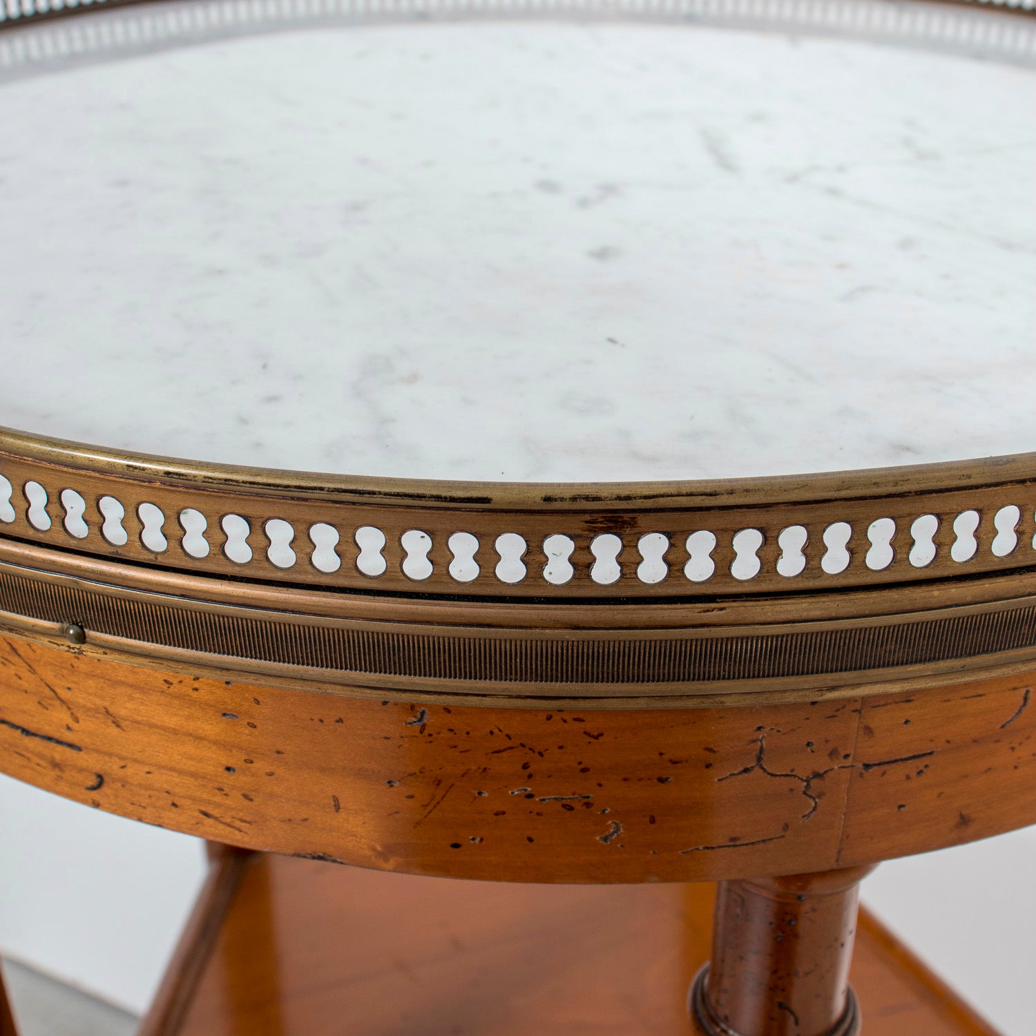 19th Century French Louis XVI Style Walnut Dessert Stand with Carrara Marble Top and Shelves