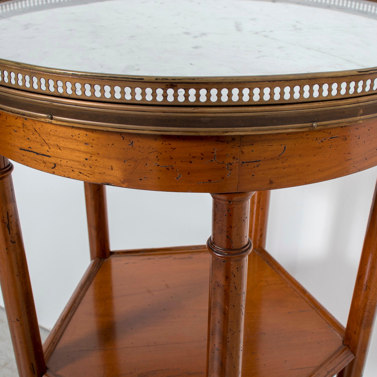 19th Century French Louis XVI Style Walnut Dessert Stand with Carrara Marble Top and Shelves