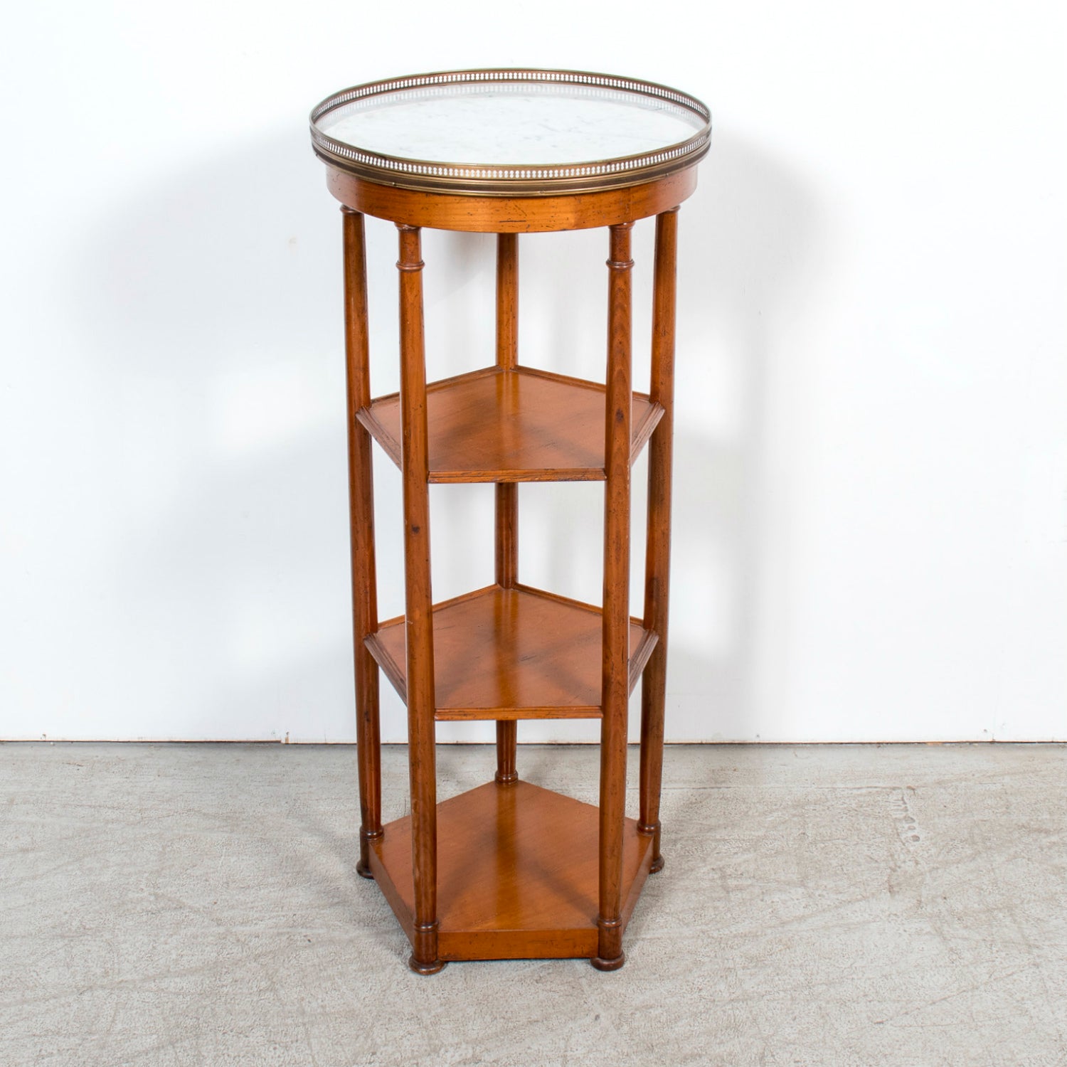 19th Century French Louis XVI Style Walnut Dessert Stand with Carrara Marble Top and Shelves