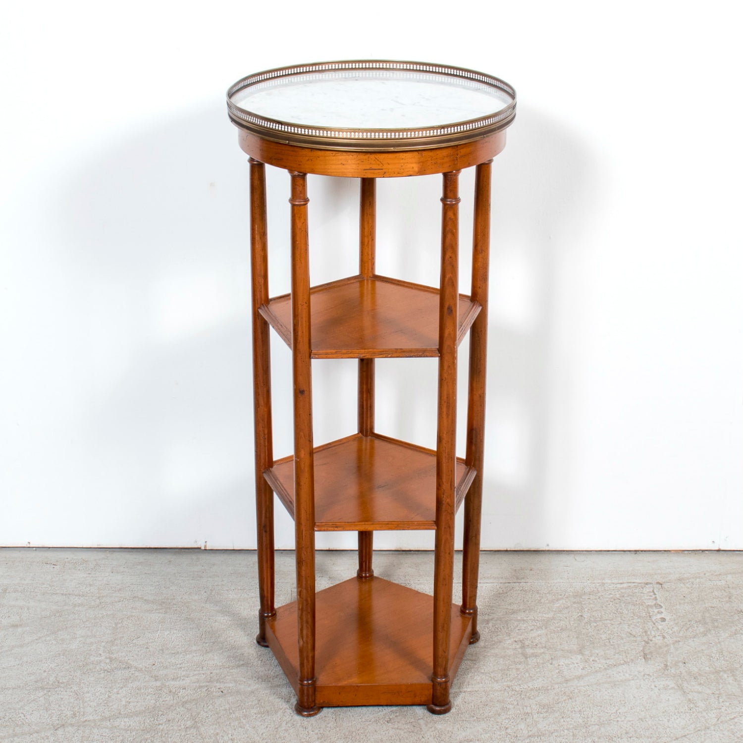 19th Century French Louis XVI Style Walnut Dessert Stand with Carrara Marble Top and Shelves