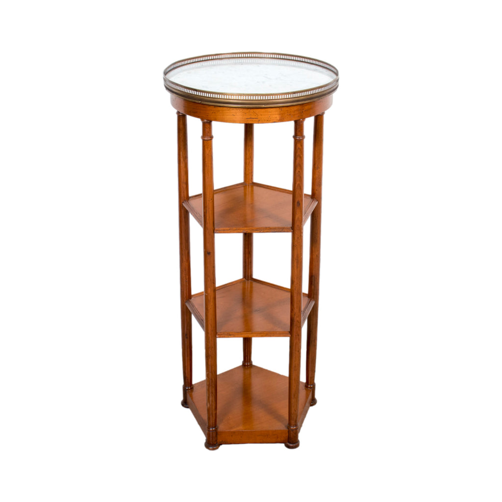 19th Century French Louis XVI Style Walnut Dessert Stand with Carrara Marble Top and Shelves