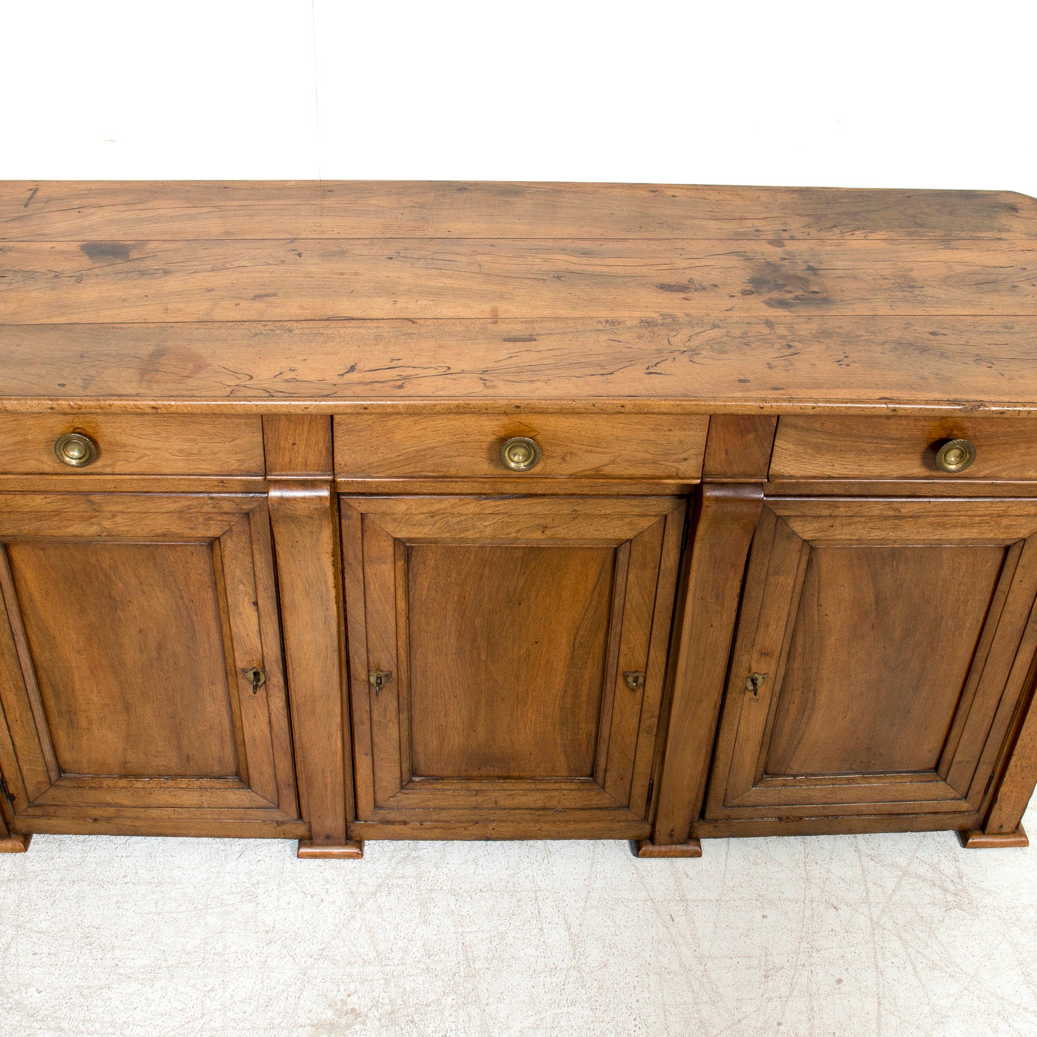 Rare 19th Century French Restauration Period Walnut Kitchen Island or Buffet
