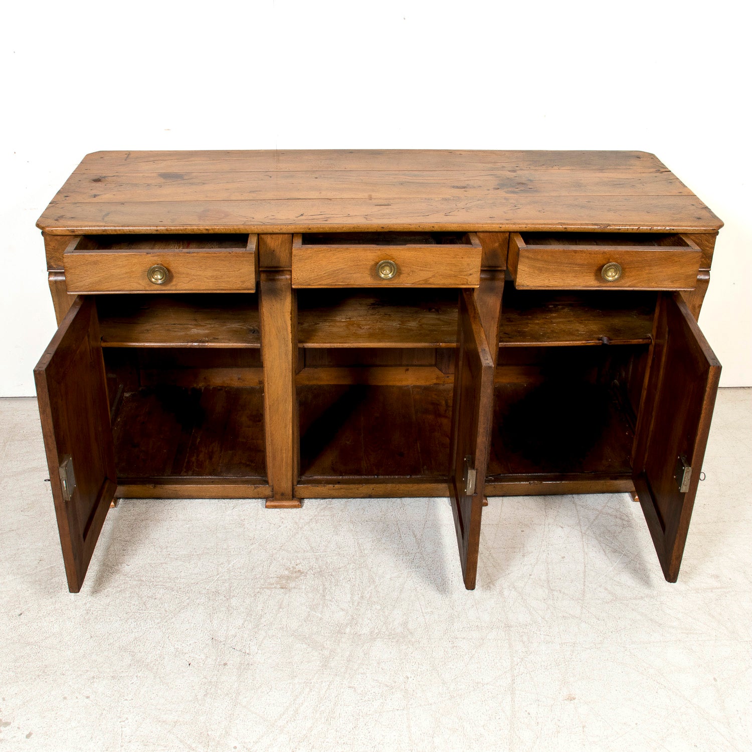 Rare 19th Century French Restauration Period Walnut Kitchen Island or Buffet