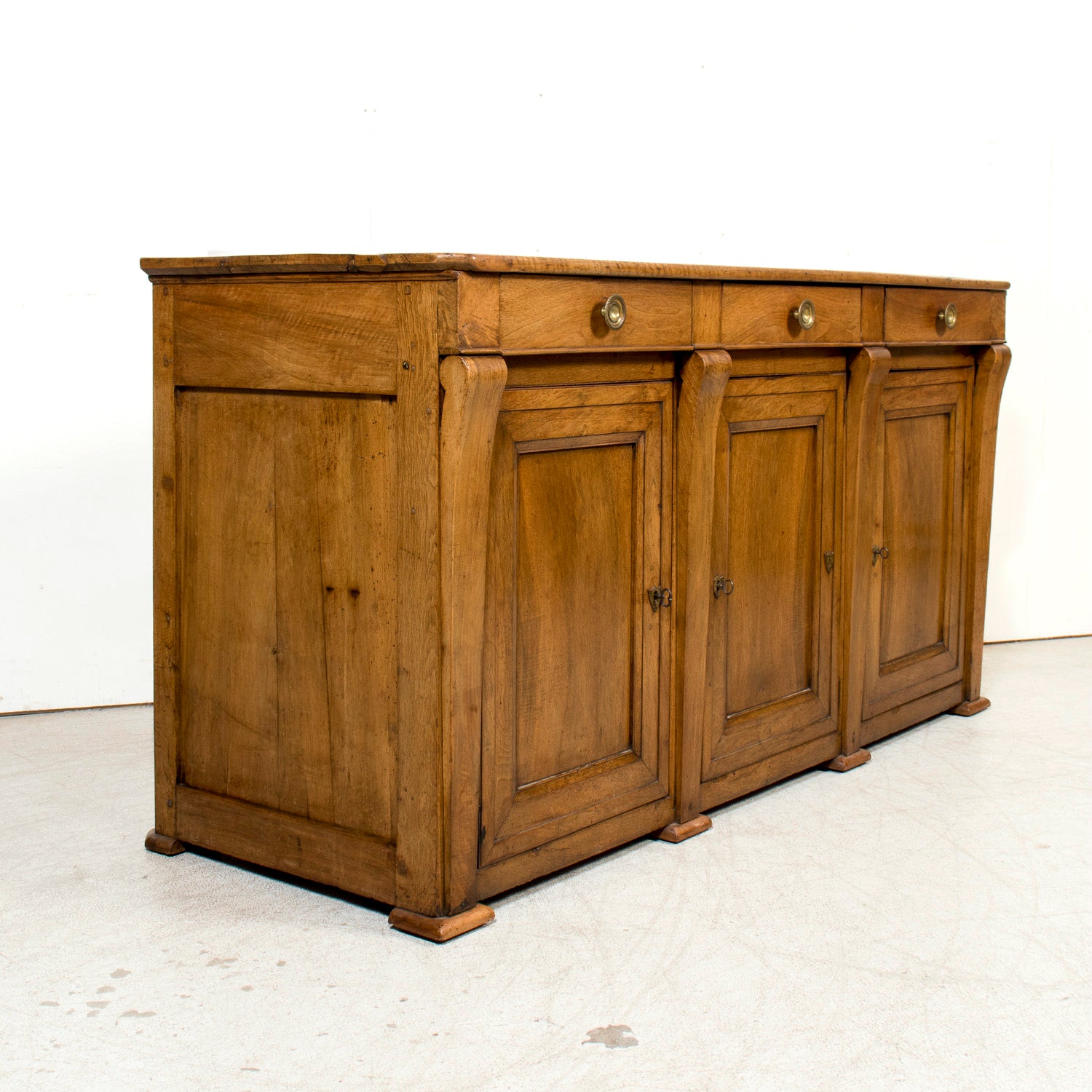 Rare 19th Century French Restauration Period Walnut Kitchen Island or Buffet