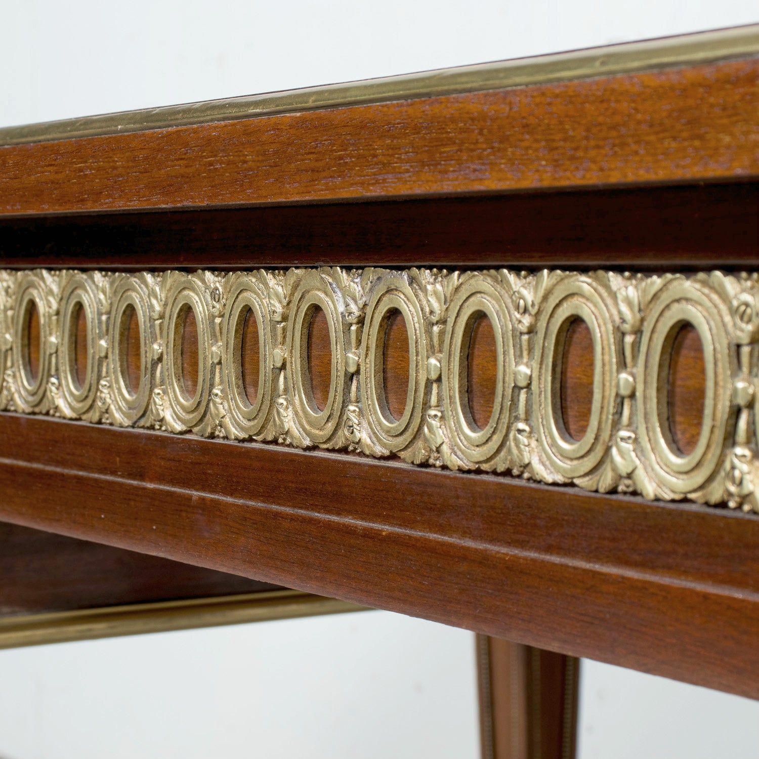 Rare French Louis XVI Style Walnut Partner's Desk with Ormolu Trim and Original Leather Top