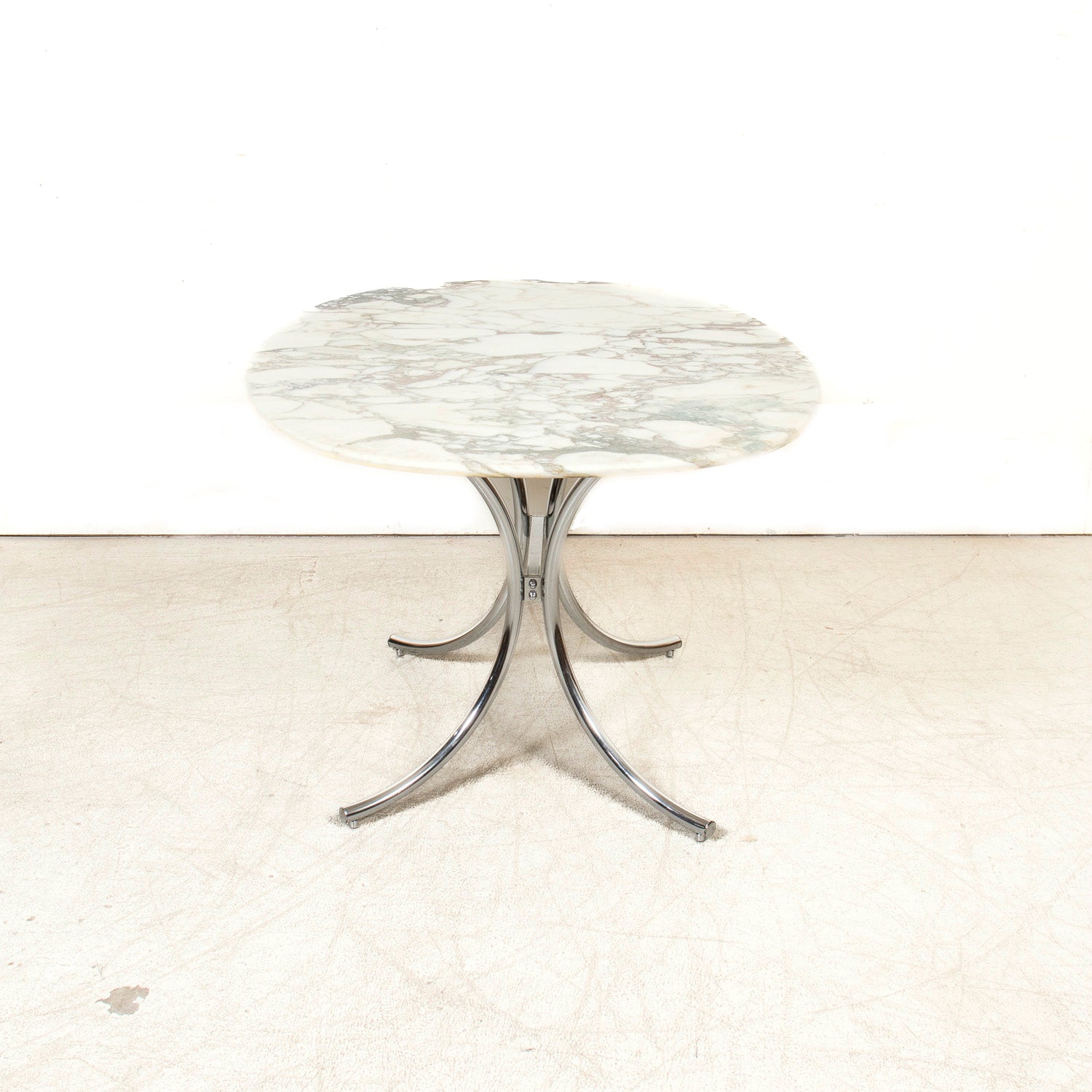 Vintage Mid-Century Modern French Oval Marble Top Dining Table with Chrome Base