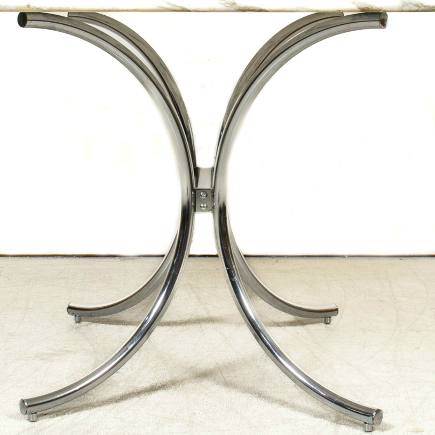 Vintage Mid-Century Modern French Oval Marble Top Dining Table with Chrome Base