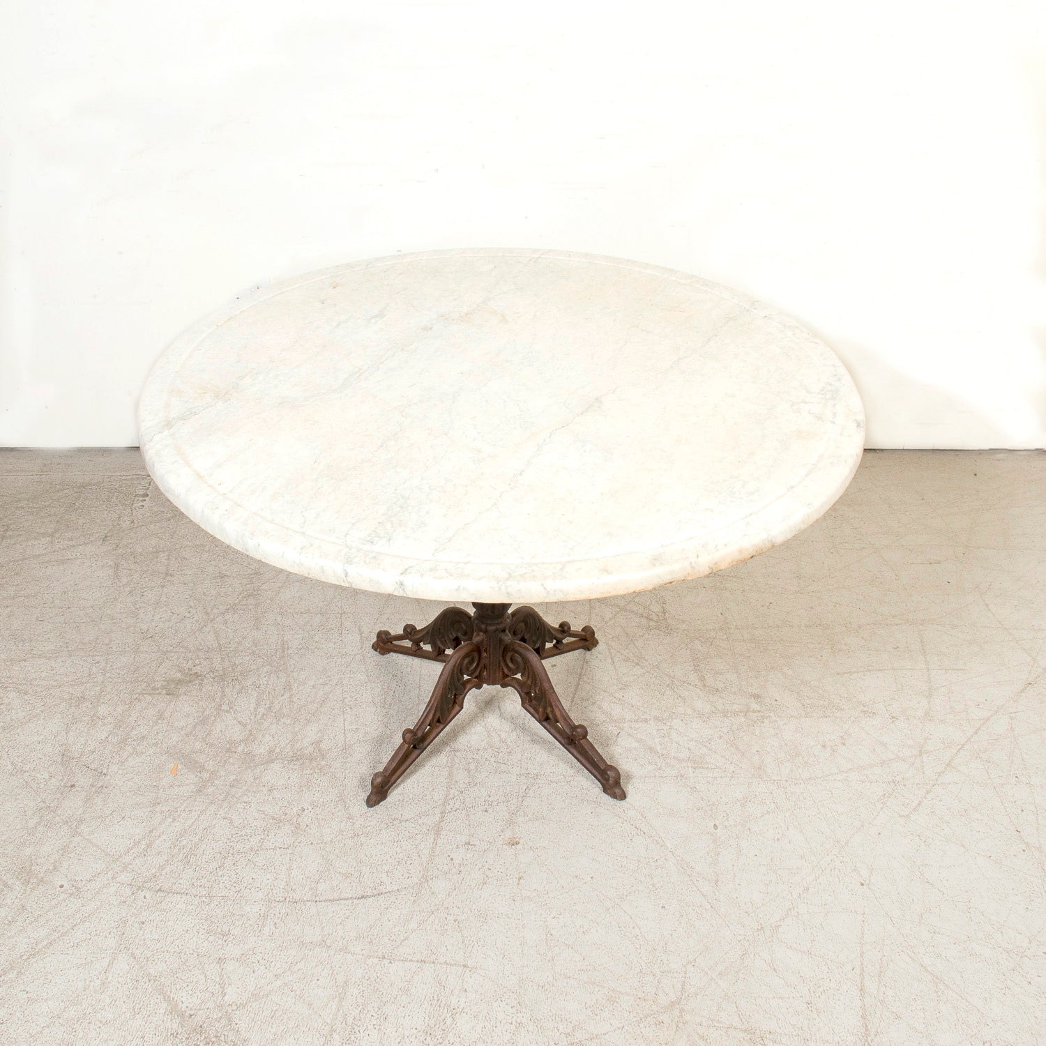 Large Antique French Parisian Bistro Table with Iron Base and Marble Top