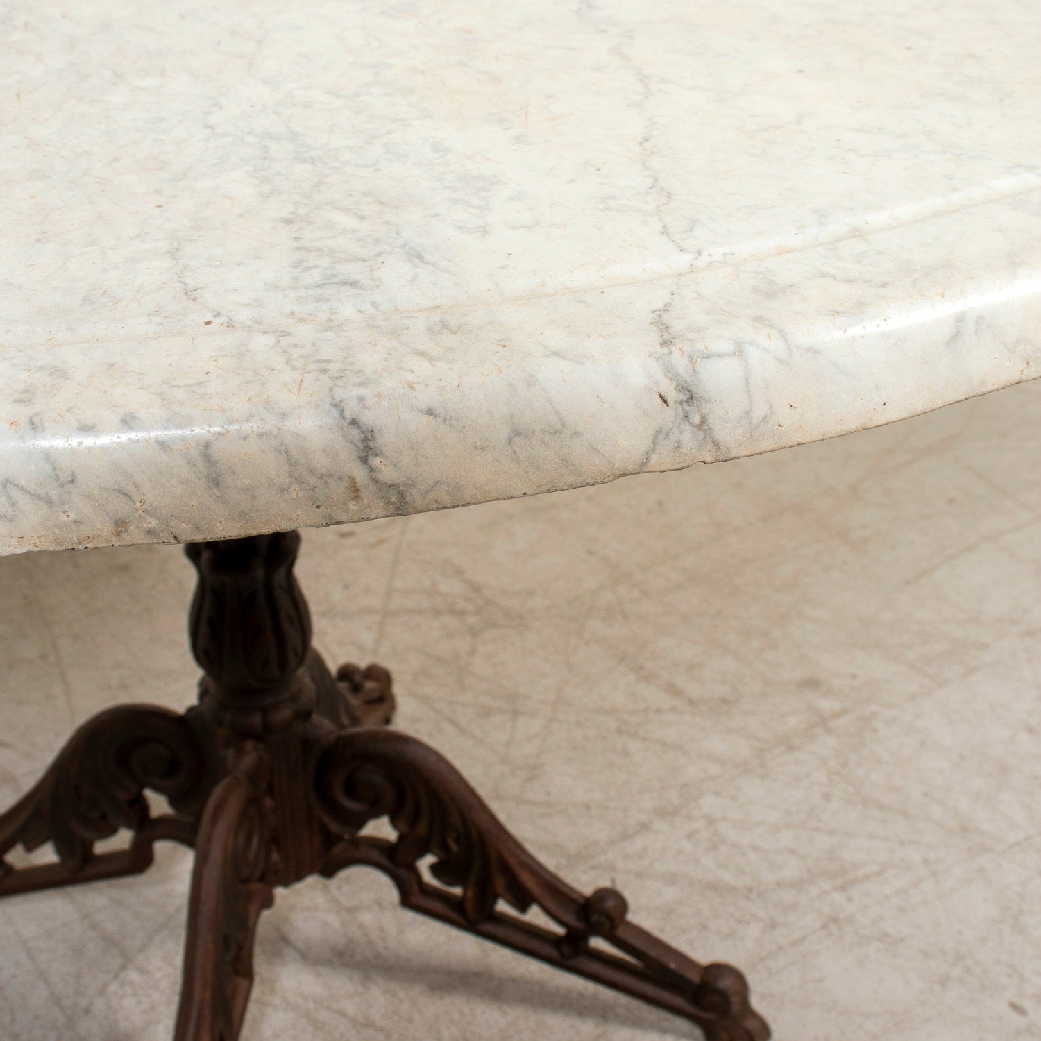 Large Antique French Parisian Bistro Table with Iron Base and Marble Top