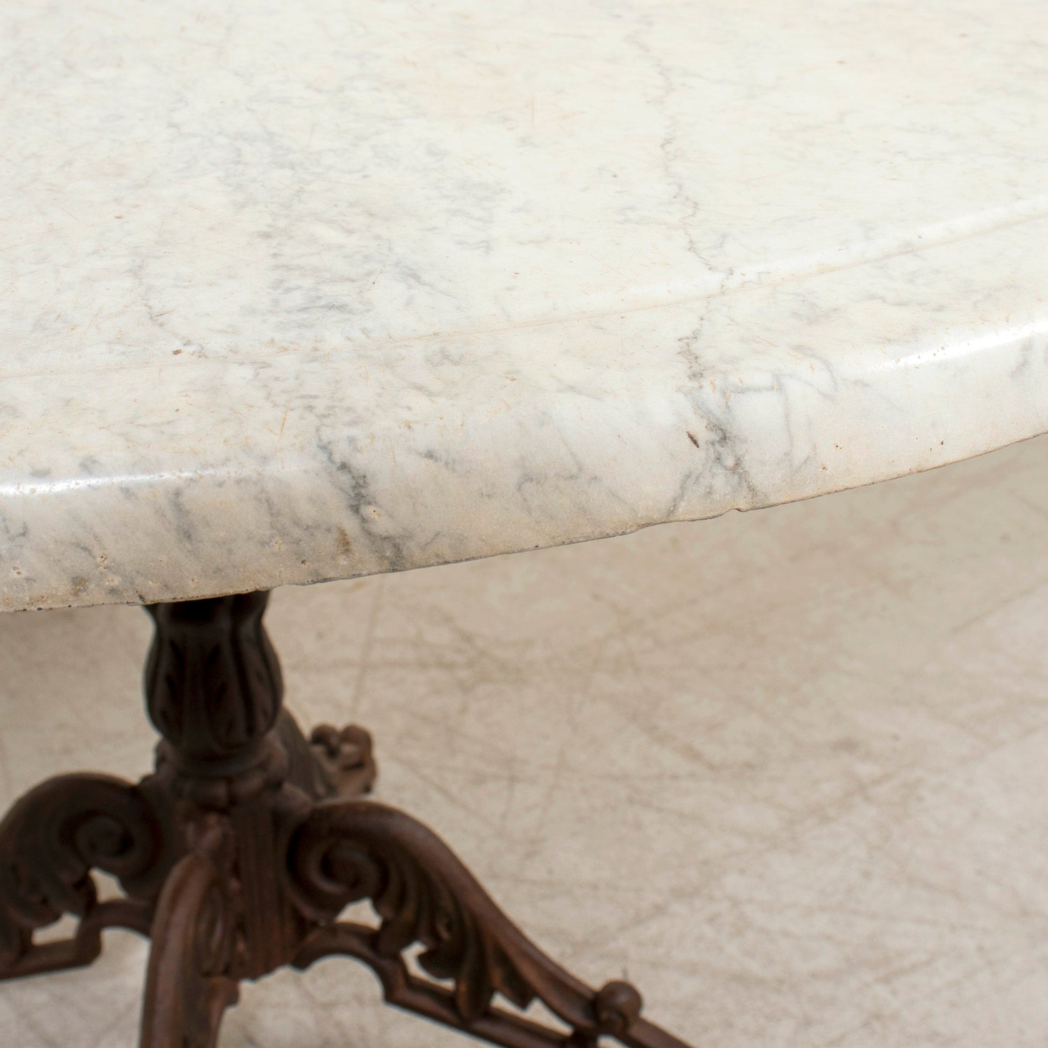 Large Antique French Parisian Bistro Table with Iron Base and Marble Top