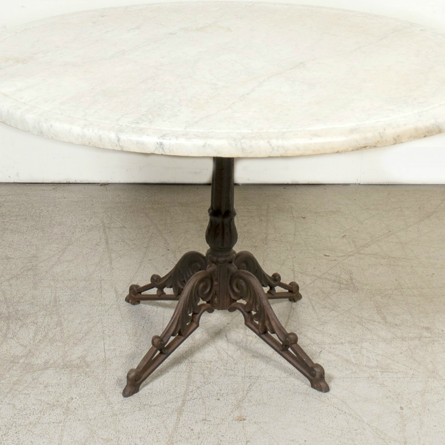 Large Antique French Parisian Bistro Table with Iron Base and Marble Top