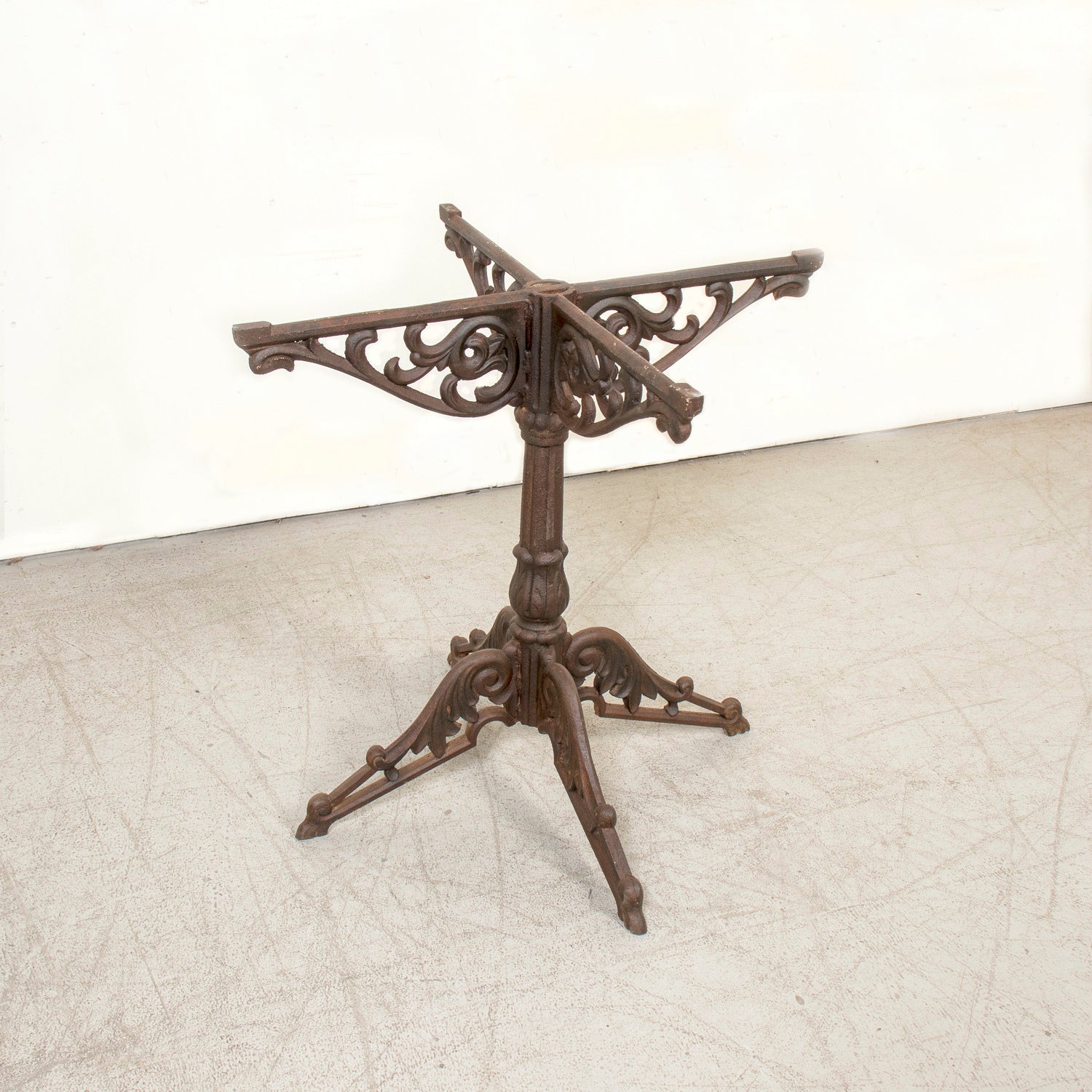 Large Antique French Parisian Bistro Table with Iron Base and Marble Top