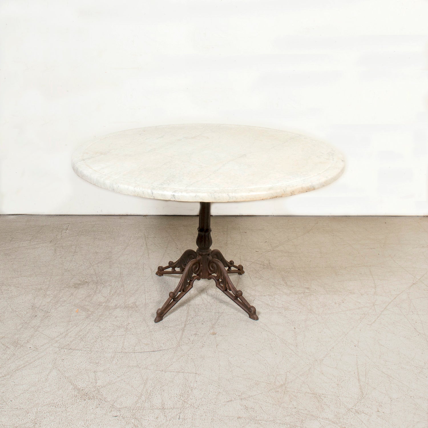 Large Antique French Parisian Bistro Table with Iron Base and Marble Top