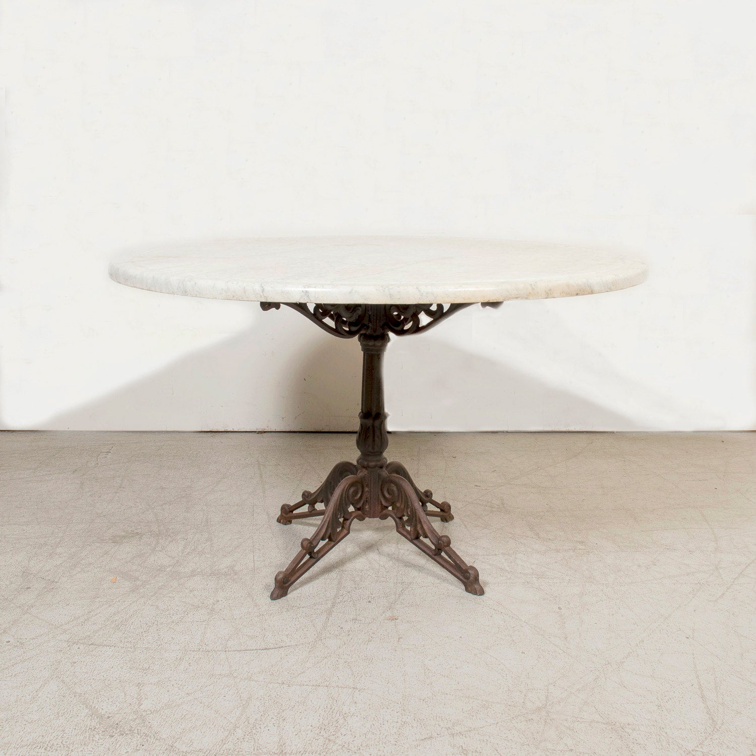 Large Antique French Parisian Bistro Table with Iron Base and Marble Top