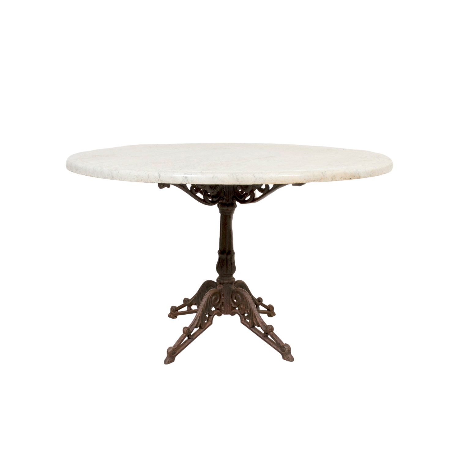 Large Antique French Parisian Bistro Table with Iron Base and Marble Top