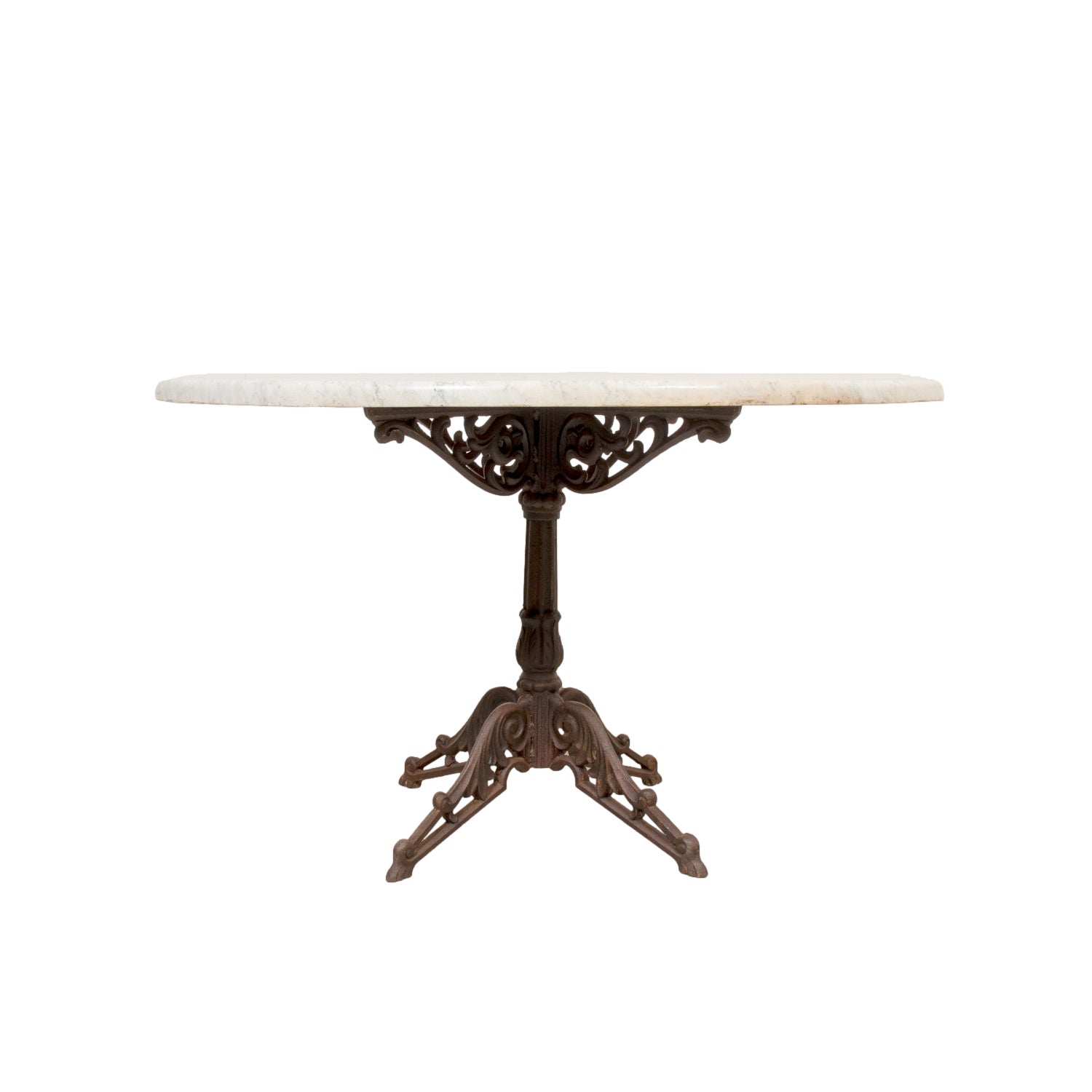 Large Antique French Parisian Bistro Table with Iron Base and Marble Top