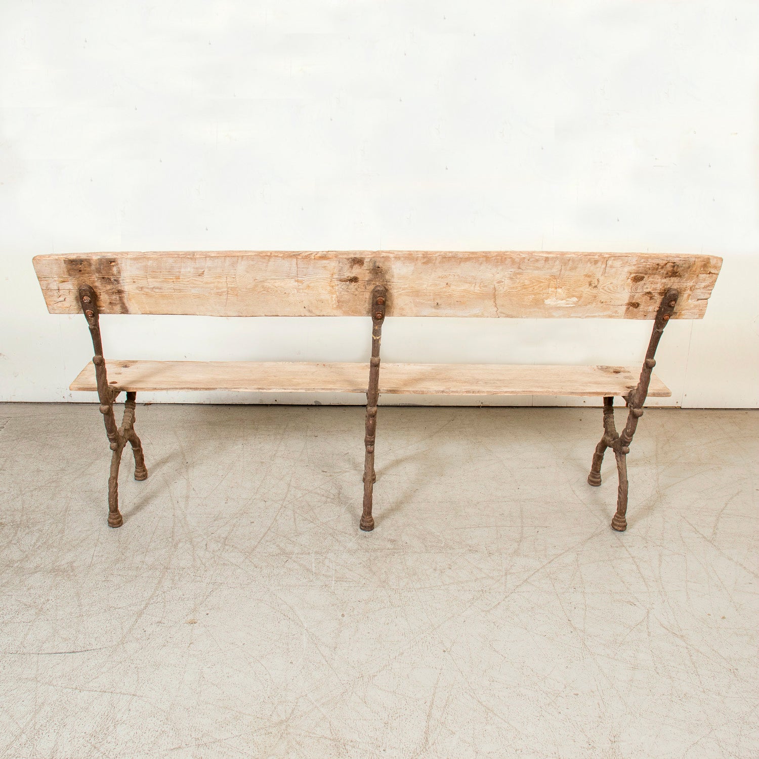 19th Century French Faux Bois Cast Iron and Bleached Wood Garden Bench