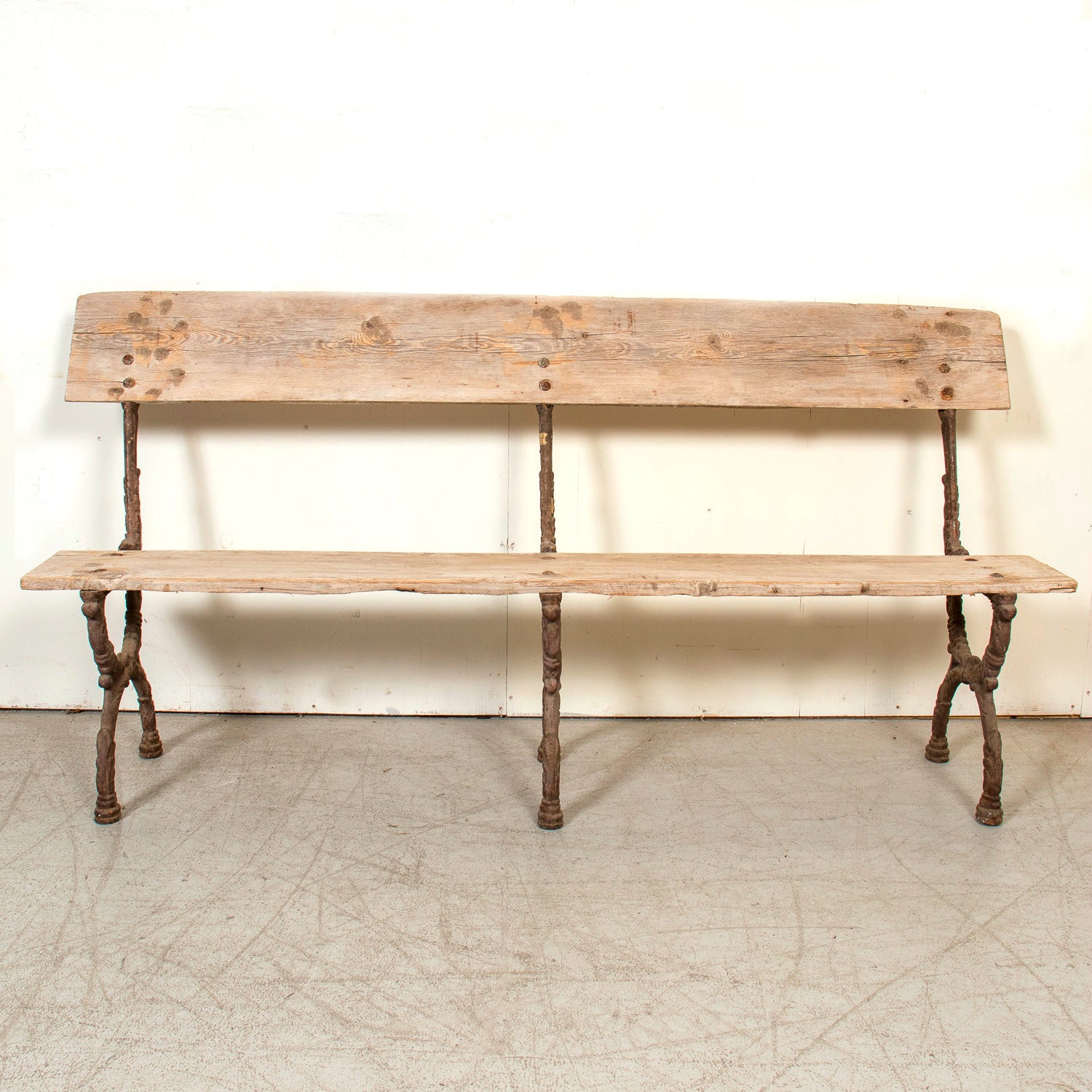 19th Century French Faux Bois Cast Iron and Bleached Wood Garden Bench