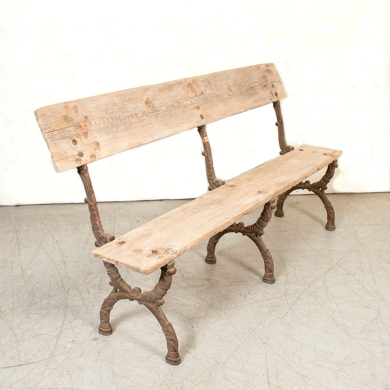 19th Century French Faux Bois Cast Iron and Bleached Wood Garden Bench