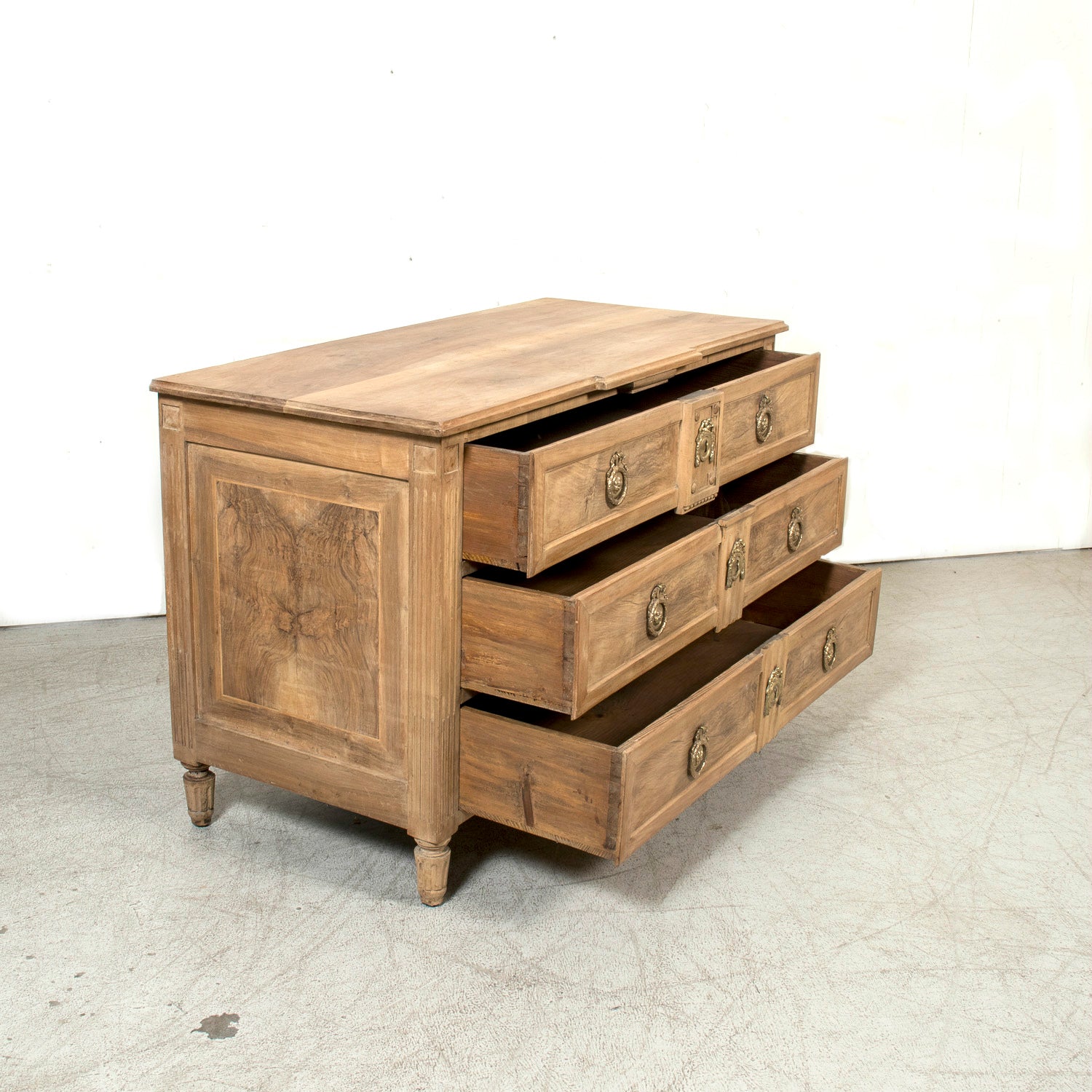 18th Century French Louis XVI Period Bleached Walnut and Burl Walnut Three-Drawer Commode