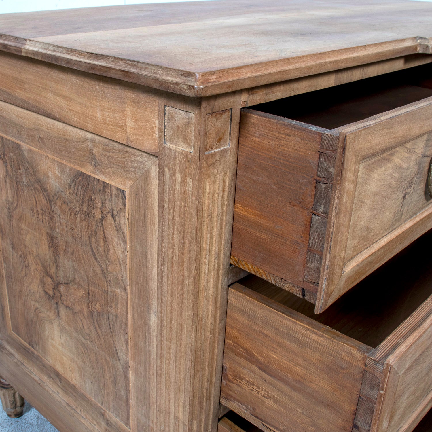 18th Century French Louis XVI Period Bleached Walnut and Burl Walnut Three-Drawer Commode