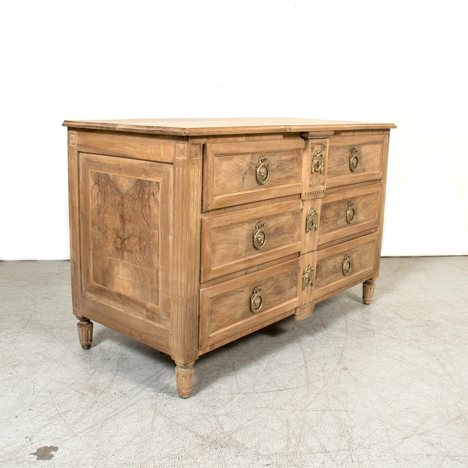 18th Century French Louis XVI Period Bleached Walnut and Burl Walnut Three-Drawer Commode