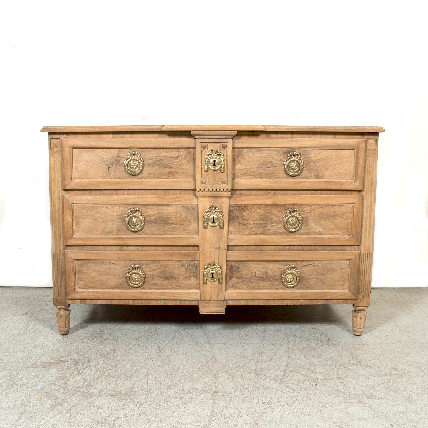 18th Century French Louis XVI Period Bleached Walnut and Burl Walnut Three-Drawer Commode